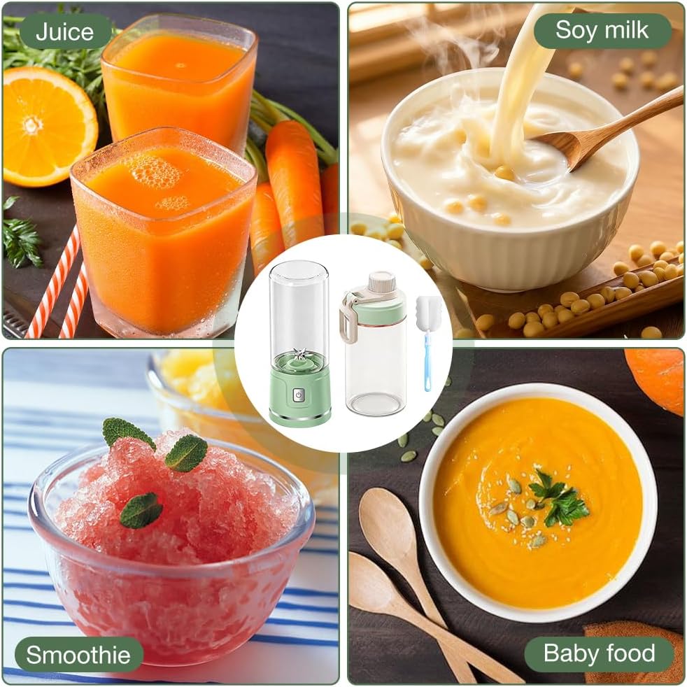 Frische Saft-Mixer-Flasche, TGKYK 450 ml tragbarer Mixer Smoothie Maker mit Bürsten, 38 Klingen, USB-Aufladung, tragbarer Entsafter für unterwegs für Säfte, Milchshakes, Smoothies (grün) – Bild 7