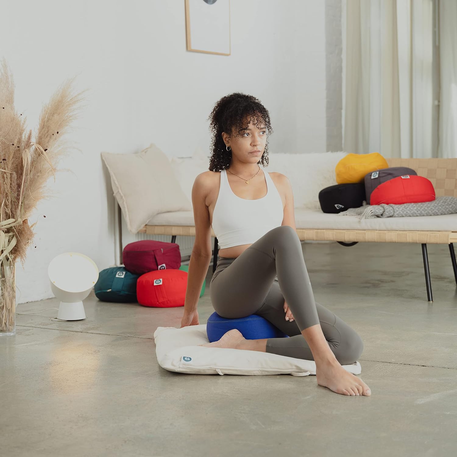 Yogakissen Meditationskissen, extra hoch, Sitzhöhe 20 cm, waschbarer Baumwollbezug, grün – Bild 7