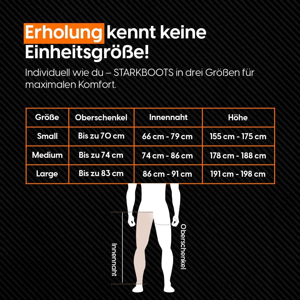 STARKBOOTS® V2 – Lymphdrainage- und Wiederherstellungssystem | Gegen schwere Beine & Schmerzen | 4h Akku kabellos | 40-200 mmHg | Erweiterbar mit starken Hüften und starken Ärmeln | Größe M – Bild 9