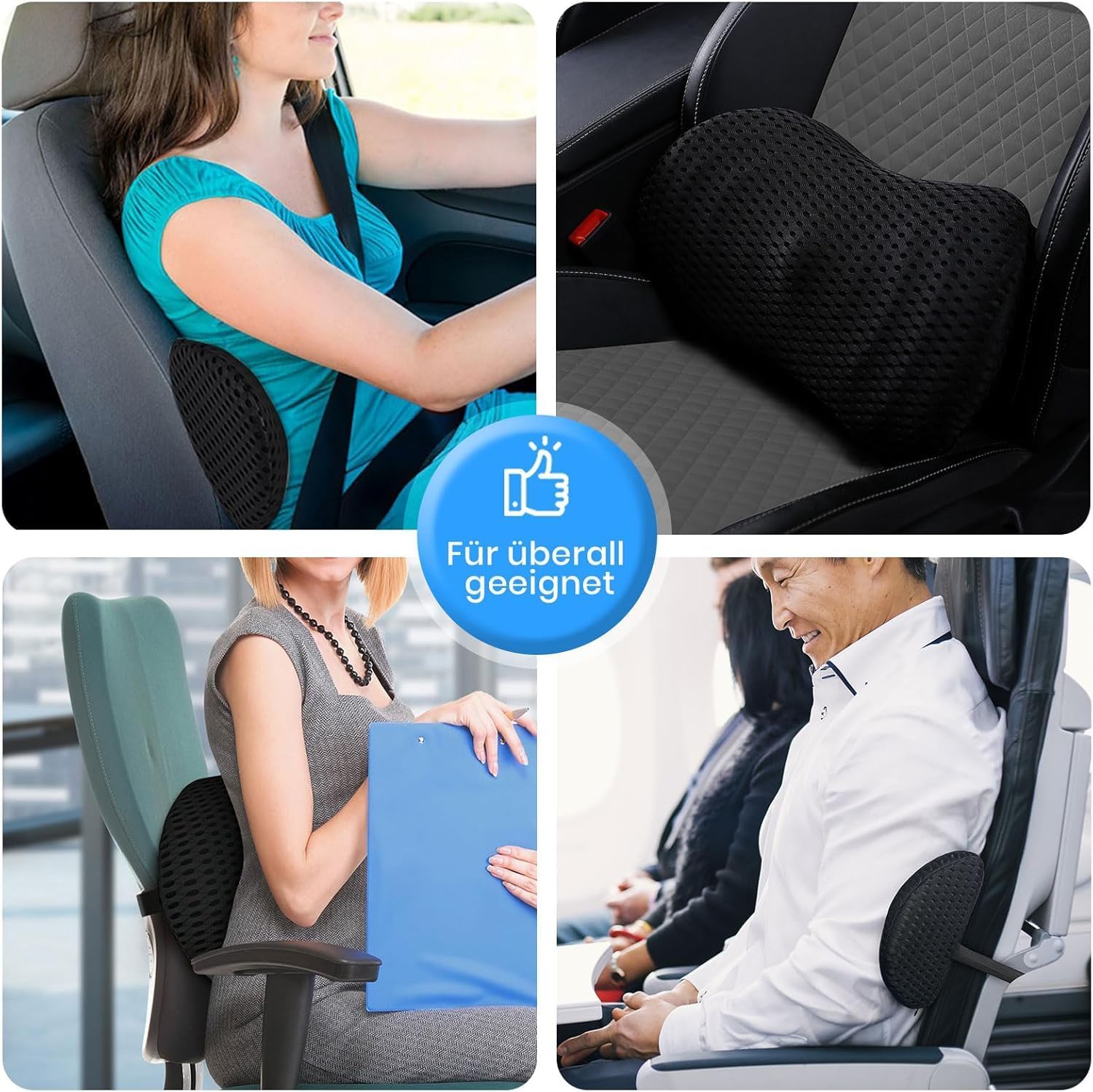 Lendenkissen Auto, Ergonomische Lendenwirbelstütze für Auto, Bürostuhl-Memory-Schaum, orthopädisches Lendenkissen, rutschfester Gurt, atmungsaktiv, schmerzlinderndes Lendenkissen – Bild 6