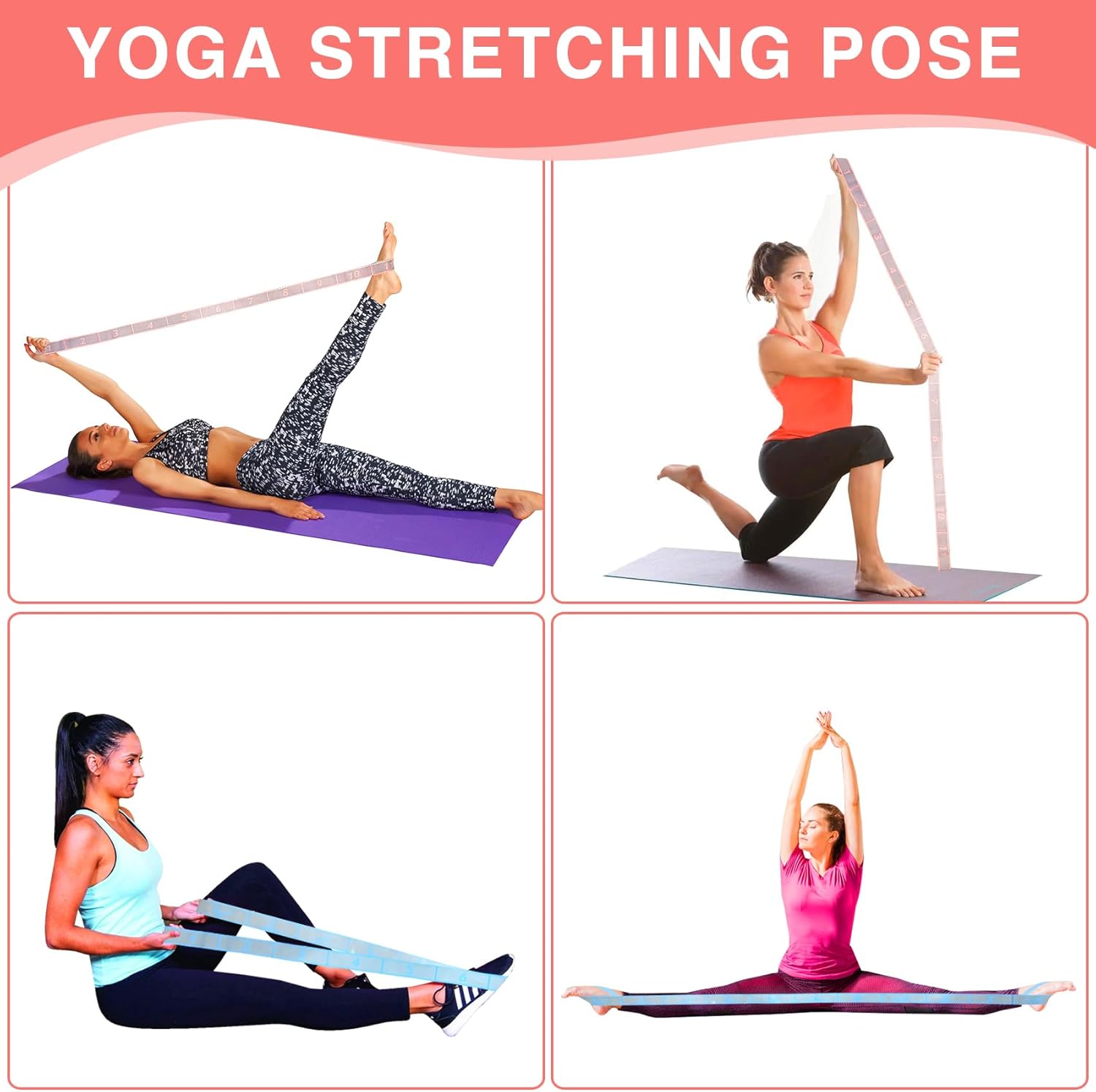 Elastischer Yoga-Stretchgurt mit Schlaufen, CEILIWEN Stretchgurte für Physiotherapie, Pilates-Stretchband, elastische Übungsbänder, Bein-Stretchgurt, Stretch-Widerstandsbänder für Übungen – Bild 3
