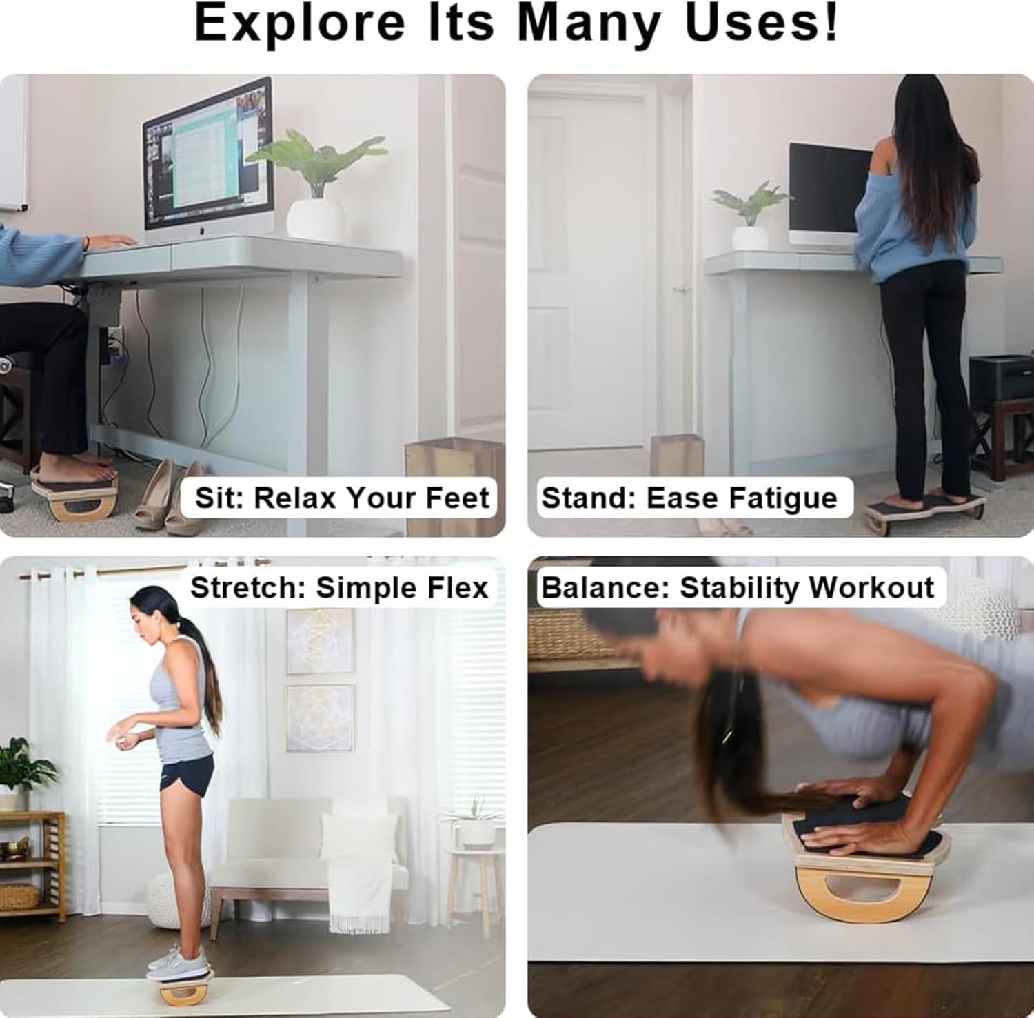 StrongTek Fußstütze unter dem Schreibtisch, Schreibtisch-Fußstütze, Schaukelfuß-Pflegehocker, Rocker Balance Board, Naturholz, rutschfest, ergonomische Druckentlastung zur Haltungsunterstützung, Zuhause, Büro (18 B x 11 L) – Bild 7