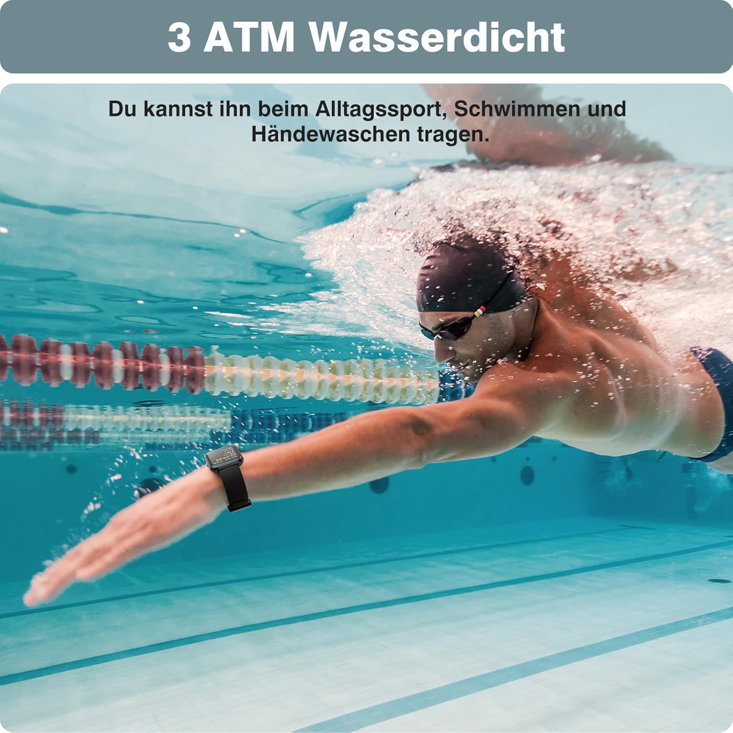 Smartwatch Herren Damen 1,85 Zoll Smartwatch mit Telefonfunktion/WhatsApp, Fitnessuhr Herren mit Herzfrequenz-/Schlafmonitor, 10-Tage-Akku, 3ATM wasserdichter Herzfrequenzmesser für Samsung/iOS/Android/Alexa – Bild 6