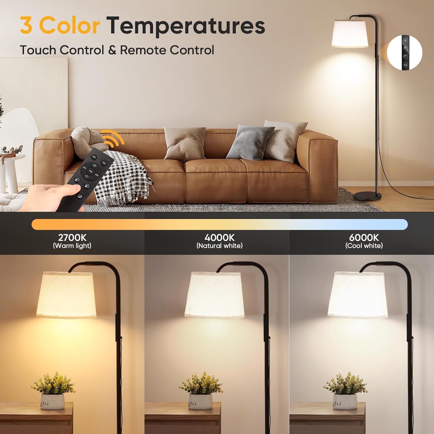 Caromolly Lichttherapielampe 10000 Lux Tageslichtlampe Simulation von Tageslicht, Lichttherapie Stehlampe mit Fernbedienung, 3 Farbtemperaturen, Dimmer und Timer – Bild 3