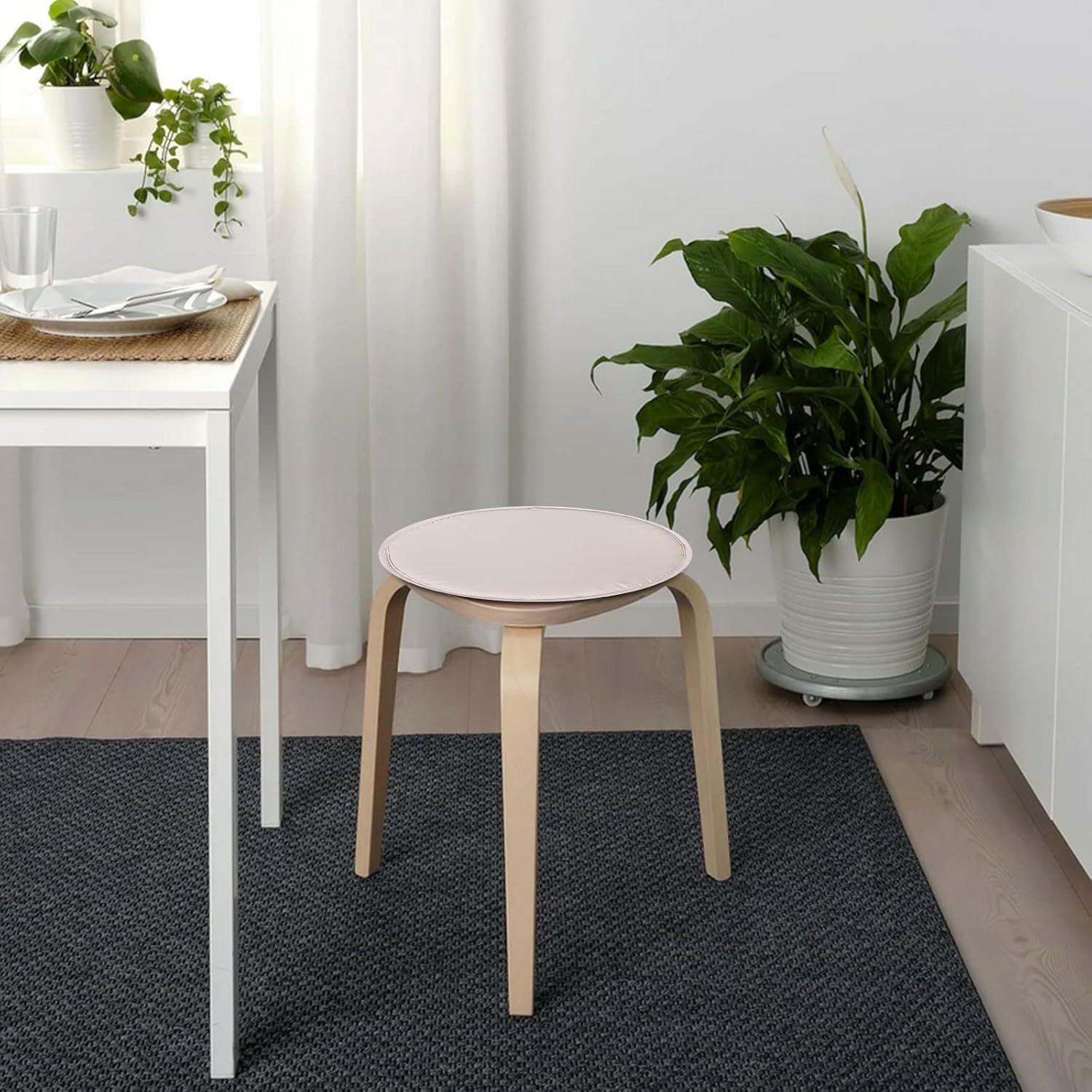 4er-Set Stuhlkissen, rund, 30 cm, Sitzkissen, waschbar, Kissen, rutschfest und gemütlich, für Stühle, Innen- und Außenbereich, Sitzkissen (Beige) – Bild 4