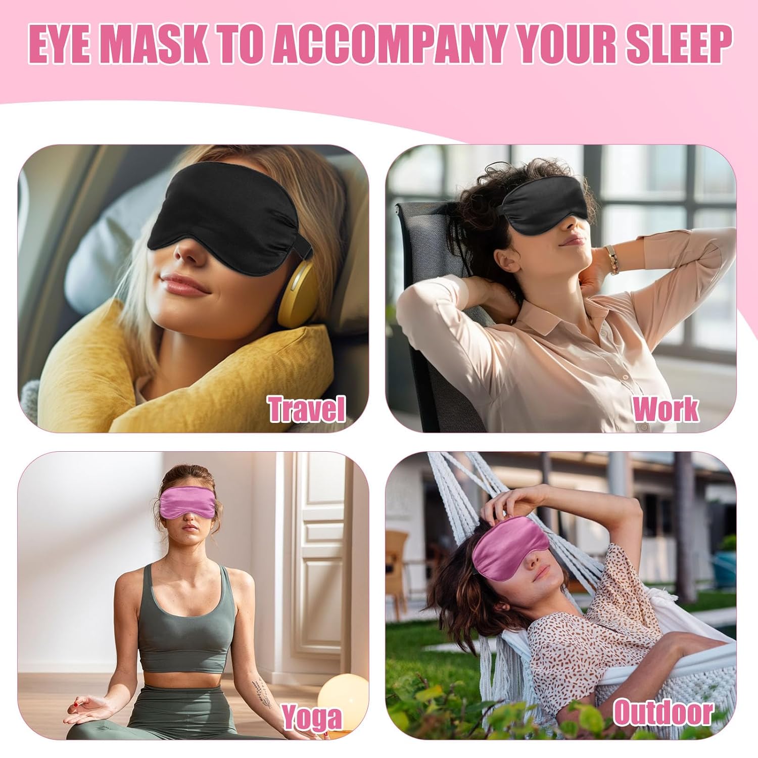 2 Stück Schlafmasken für Männer und Frauen, Seiden-Augenmaske, Seitenschläfer, lichtblockierende Schlafmaske mit verstellbarem Gummiband für Männer, Frauen und Kinder, Reisen, Nickerchen im Flugzeug – Bild 7