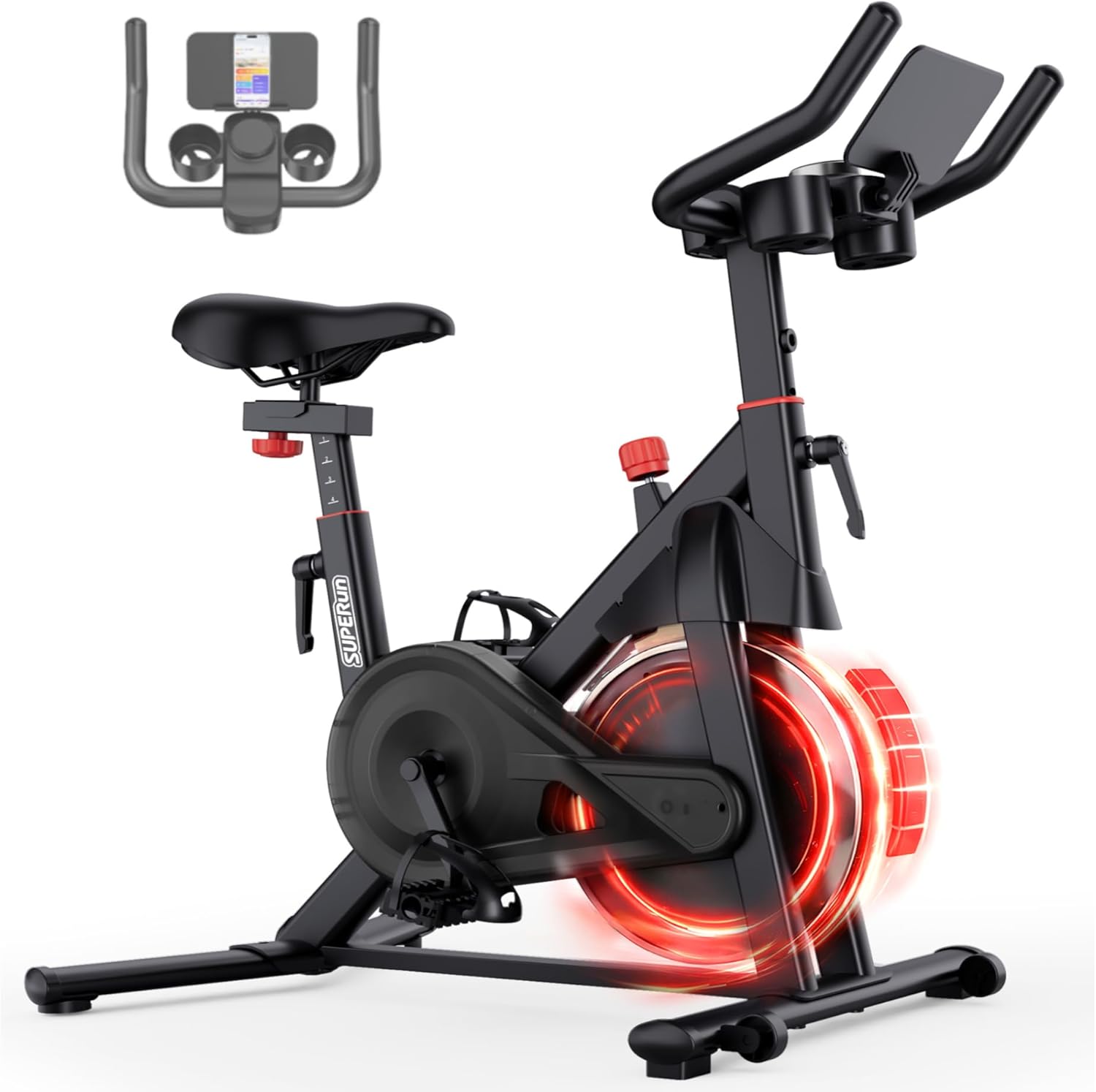 Heimtrainer mit App, Superun Ergometer Spinning Bike Indoor mit einstellbarem Widerstand, magnetischer Widerstand stationär, 15 kg Schwungrad, extrem leise für Cardio-Training zu Hause