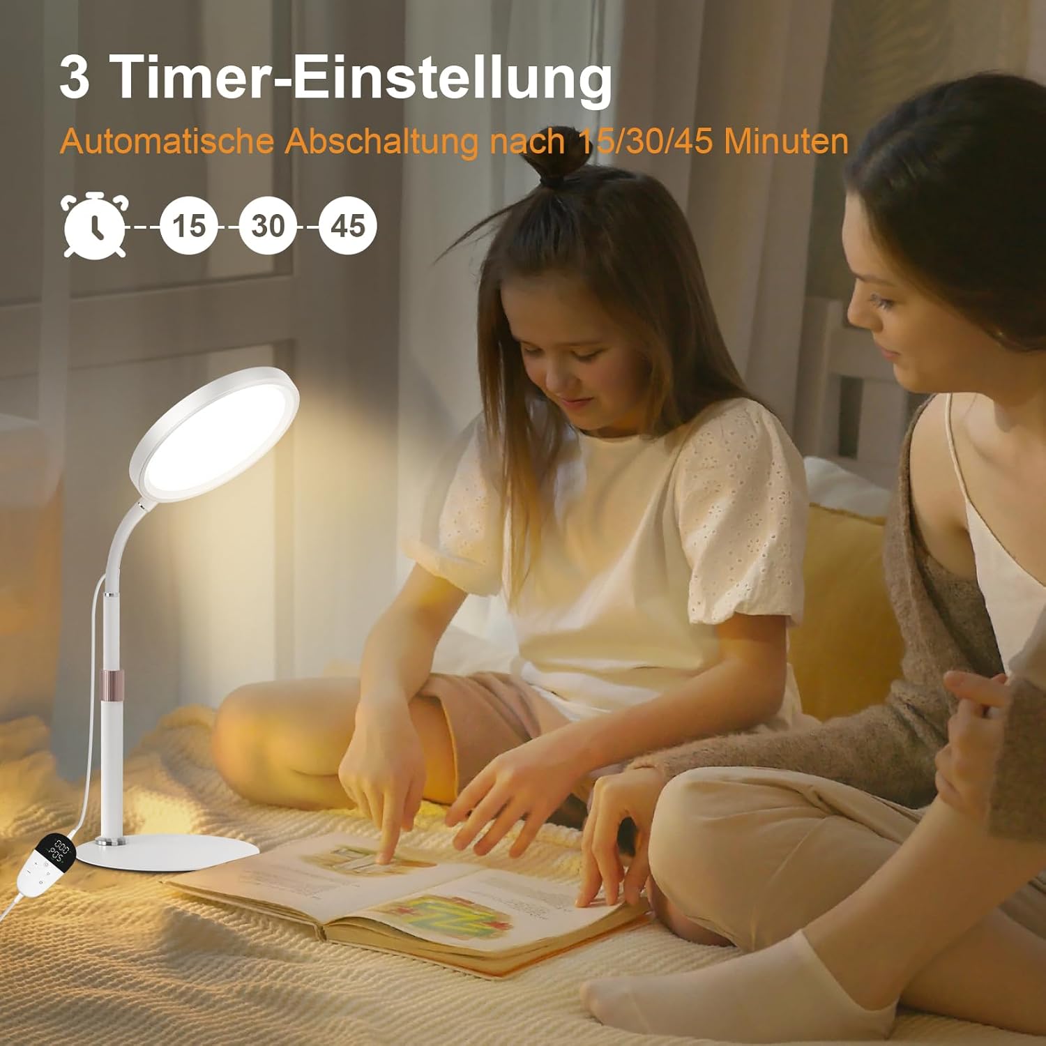 SAD Lamp – UV-freie Lichttherapielampe mit 10.000 Lux, 3 Farbtemperaturen, 9 Helligkeitsstufen & 15/30/45 Min. Timer – Tageslichtlampe zur Stimmungsaufhellung – Bild 2