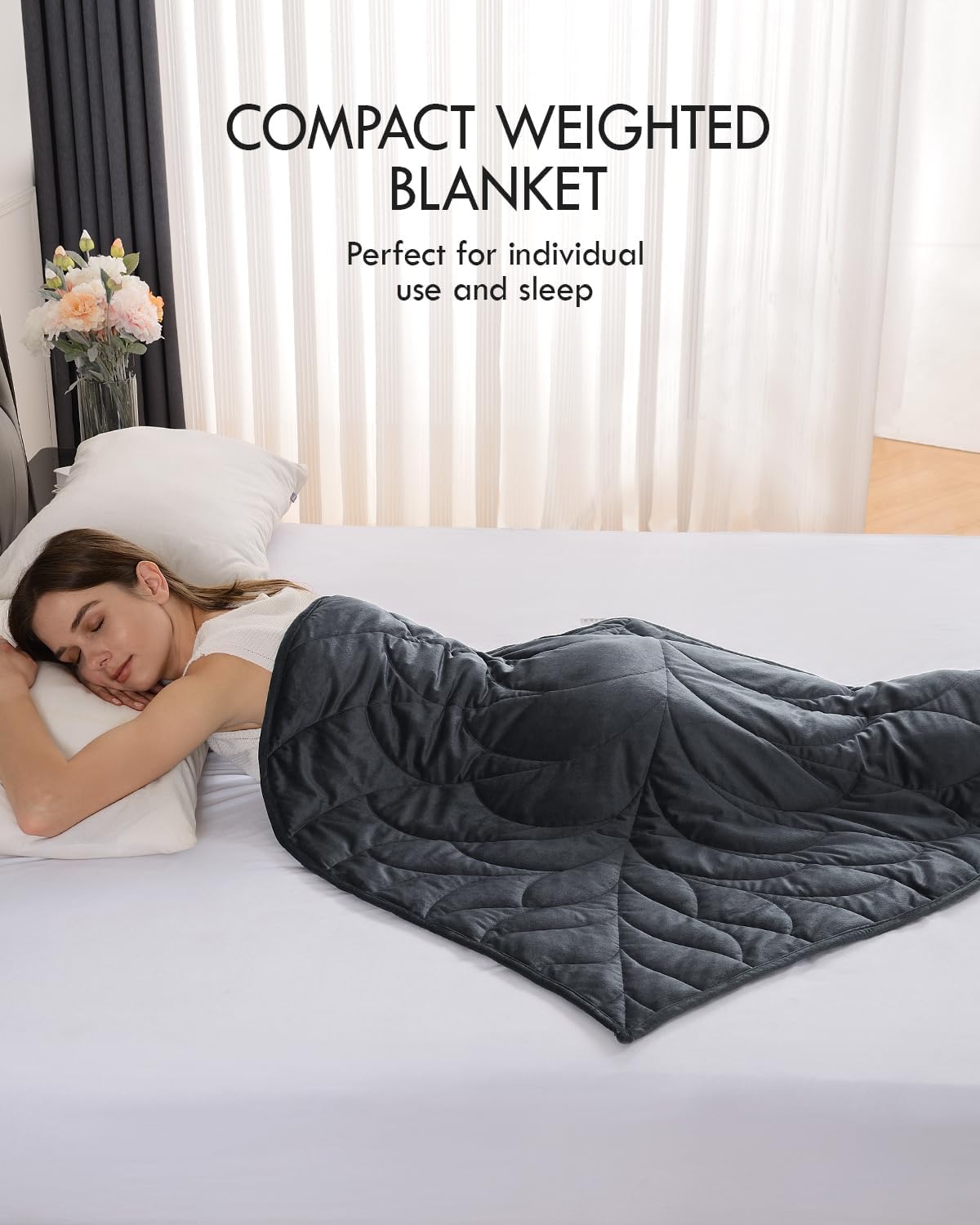 Sivio Gewichtsdecke für Erwachsene, 7 lbs (3,2 kg), 104 x 135 cm – kuschelige Kristallsamtdecke zum Entspannen, tragbare Reisedecke, Ganzjahresdecke, maschinenwaschbar, dunkelgrau – Bild 3