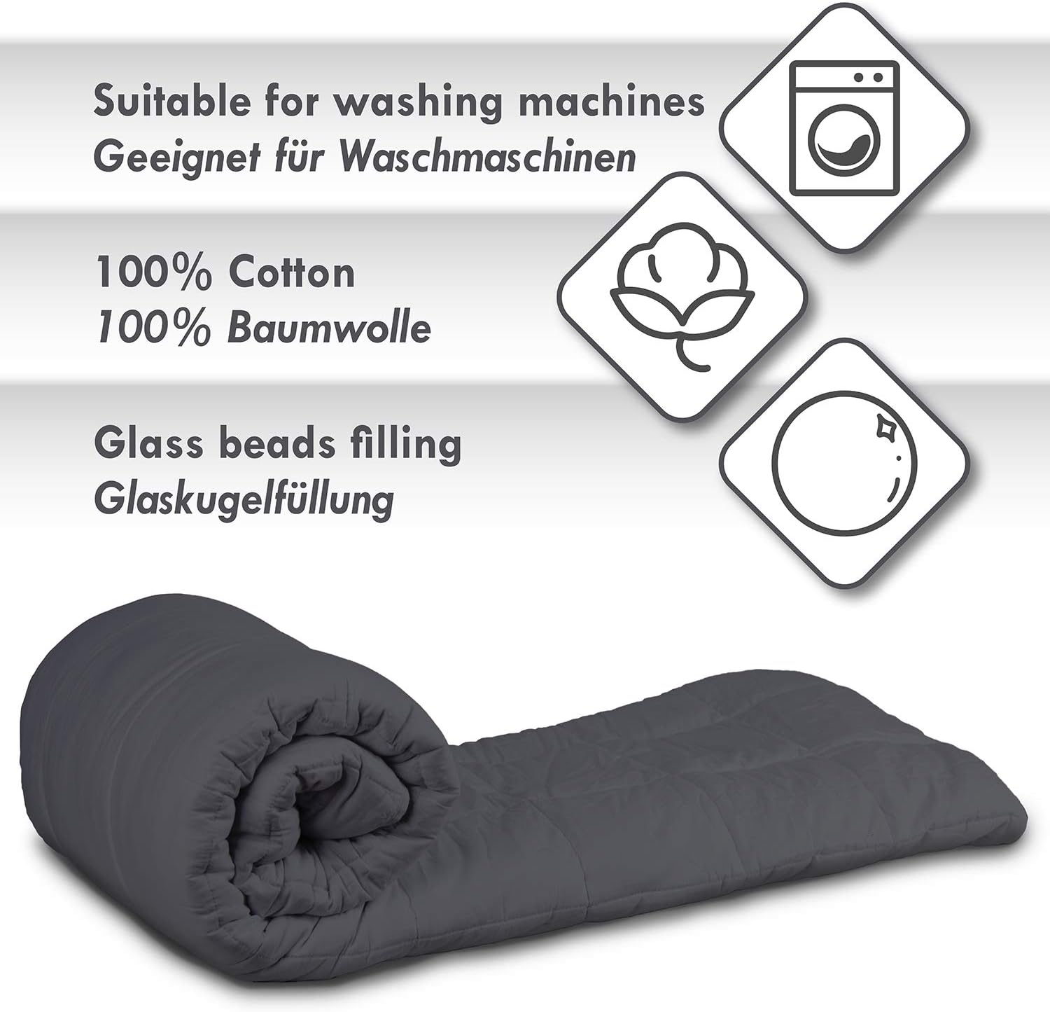 Feluna XXL Gewichtsdecke 155 x 200 cm Therapiedecke 8 kg – Anti-Stress-Bettdecke Gewichtsdecke – Entspannungsdecke bei Angstzuständen und Schlafstörungen (Grau) – Bild 3