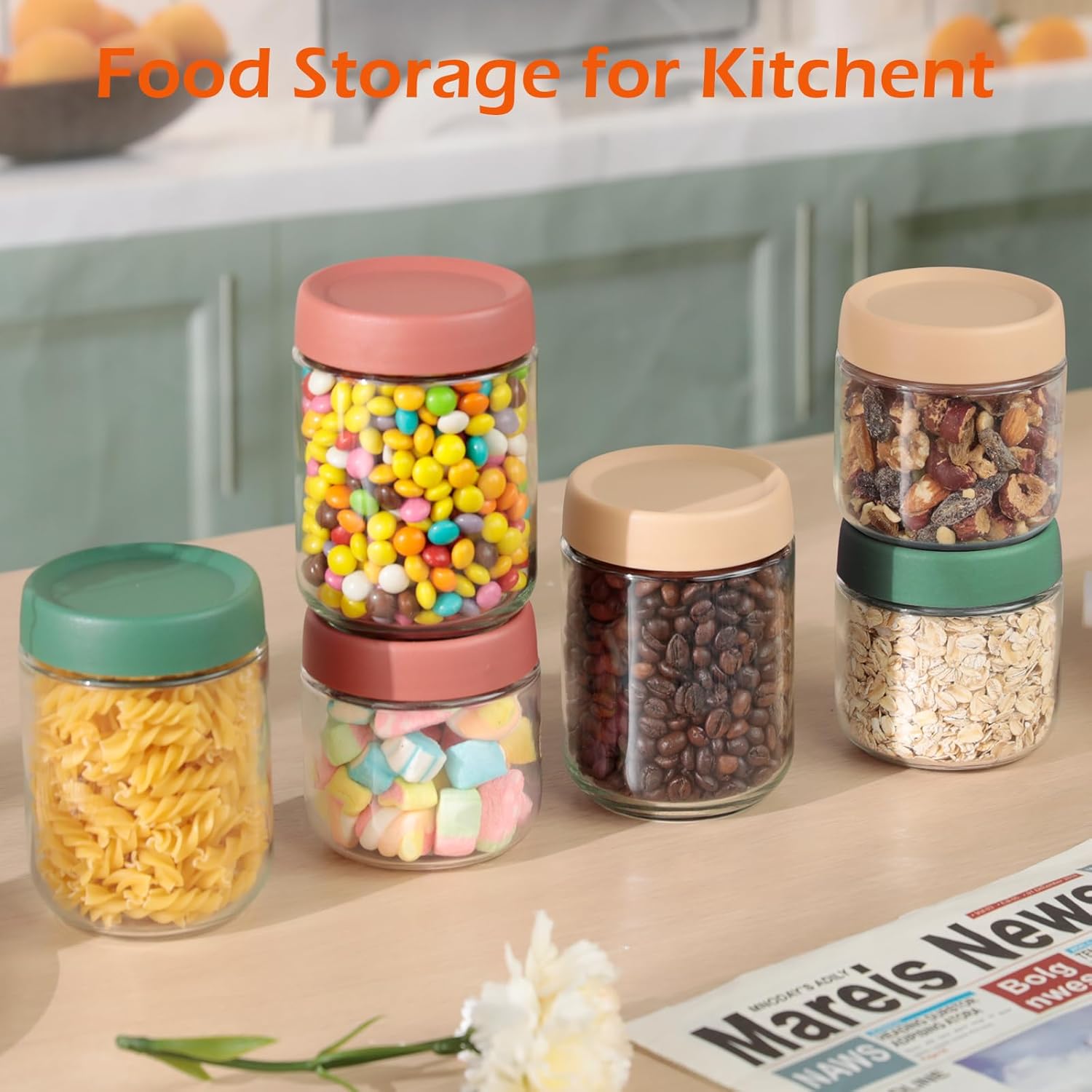 VINATO Meal-Prep-Gläser, 6er-Set mit Deckel, 3 x 480 ml + 3 x 350 ml Overnight Oats-Behälter, stapelbare Joghurtgläser aus Glas für Frühstück und Aufbewahrung – Bild 6