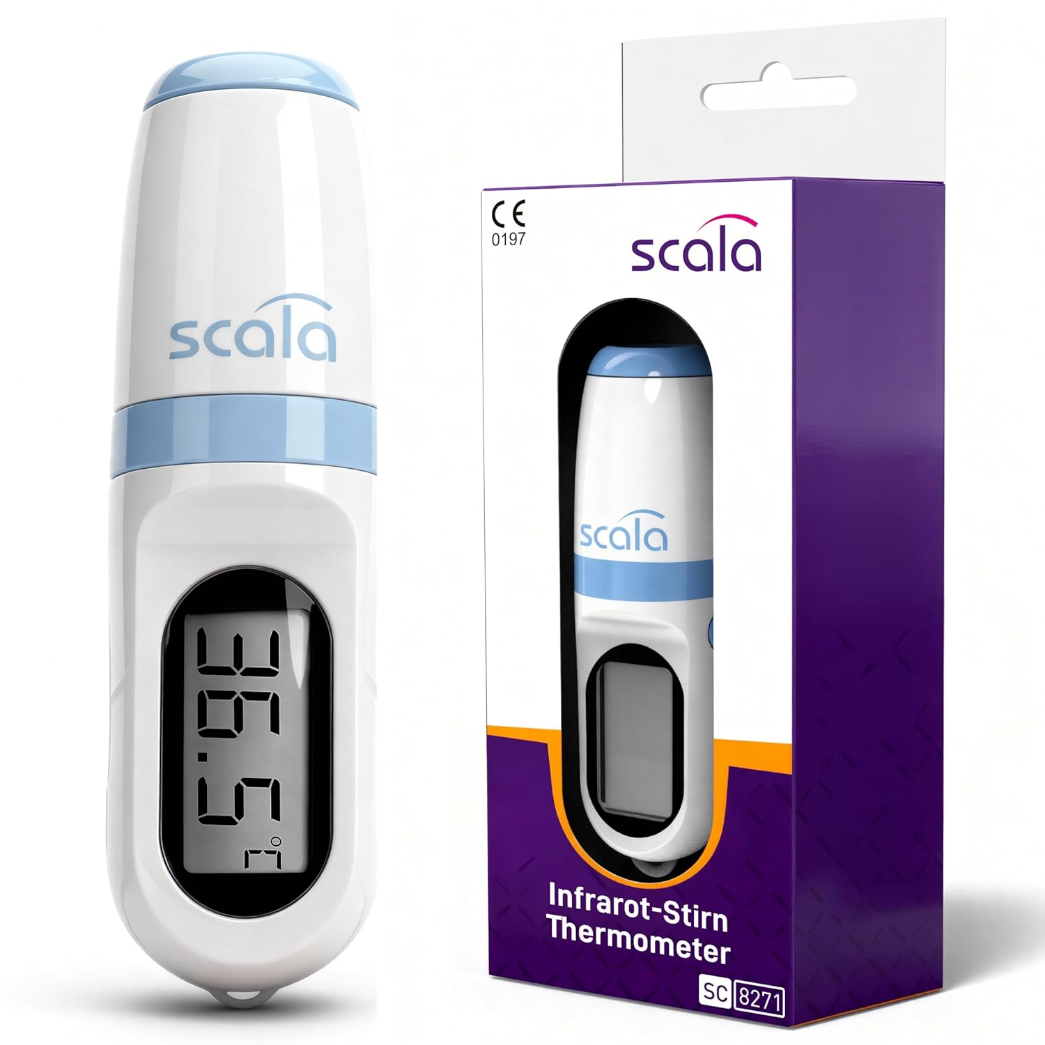 scala SC 8271 Infrarot-Fieberthermometer berührungslos – Stirnthermometer für Kinder und Erwachsene – Digitales Fiebermessgerät mit 1 Sekunde Messzeit, Signalton & Speicher für 9 Messwerte