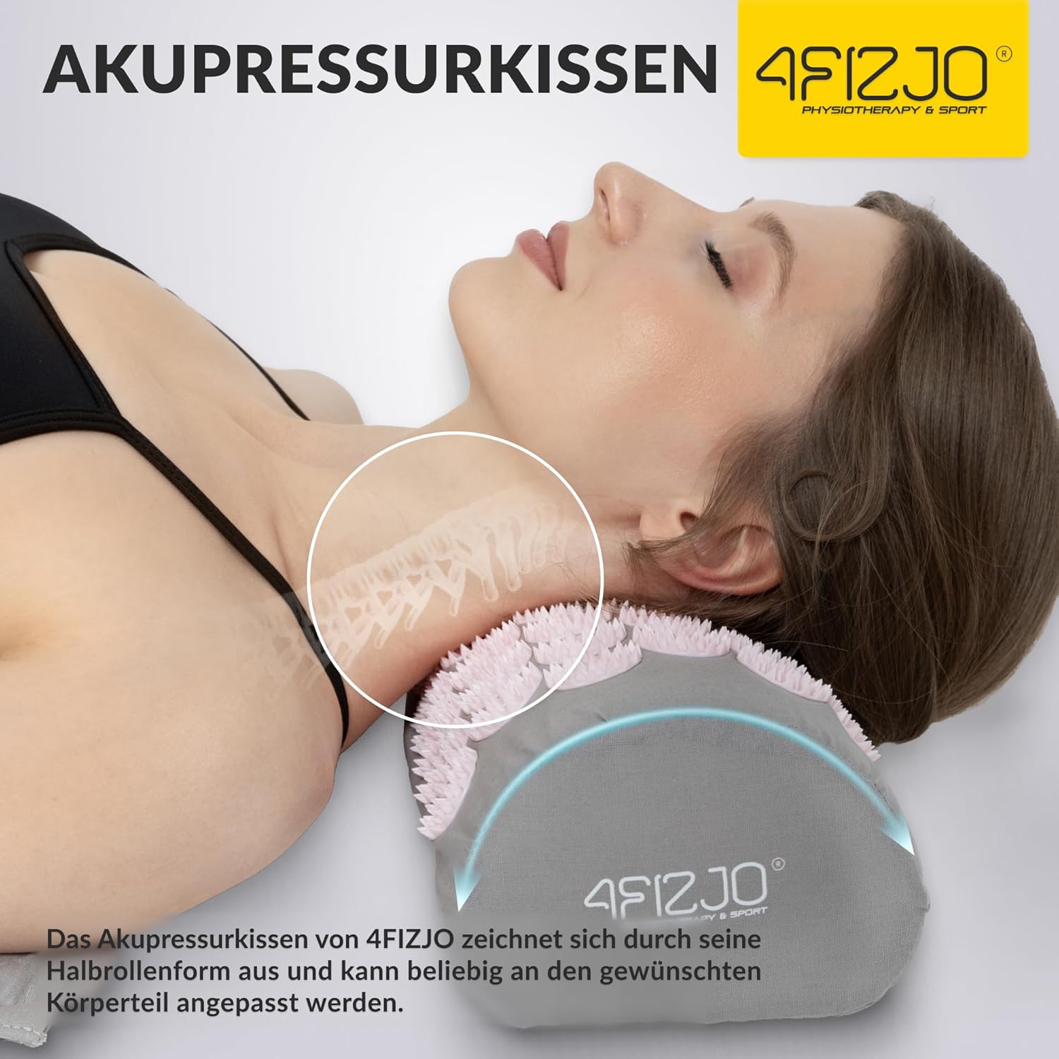 4FIZJO Akupressurmatte & Kissen XL, 110 x 42 x 2 cm, mit Tragetasche, Polyurethanschaum, hypoallergen, 15330 Spikes, Massagematte für bessere Durchblutung, Muskelentspannung, Farbe: Grau und Rosa – Bild 6