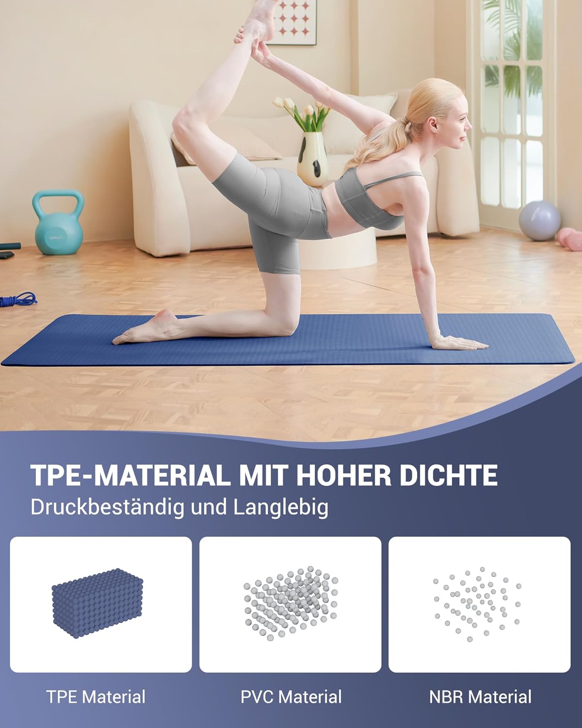 Good Nite Yogamatten für Damen, rutschfeste strukturierte Oberflächen, Gymnastikmatte, 6/10 mm Stärke mit Tragegurt, TPE-Trainingsmatte für Yoga, Pilates, Gymnastik (183 x 61 cm). – Bild 3