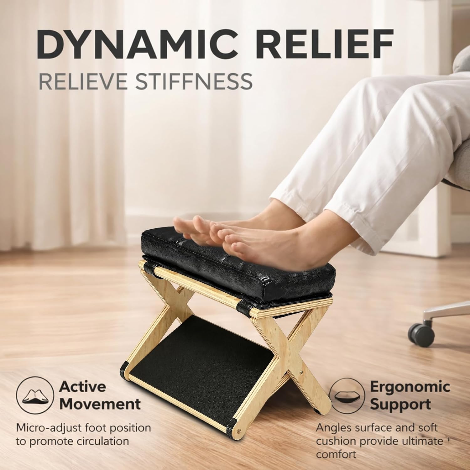 Yuragim 2-in-1 Fußstütze Schreibtisch Ergonomisch aus Holz mit abnehmbarem Polster, Fußablage Höhenverstellbar Rutschfest, Fußhocker Fußbank für Büro Home Office Wohnzimmer Schlafzimmer Schwarz – Bild 6