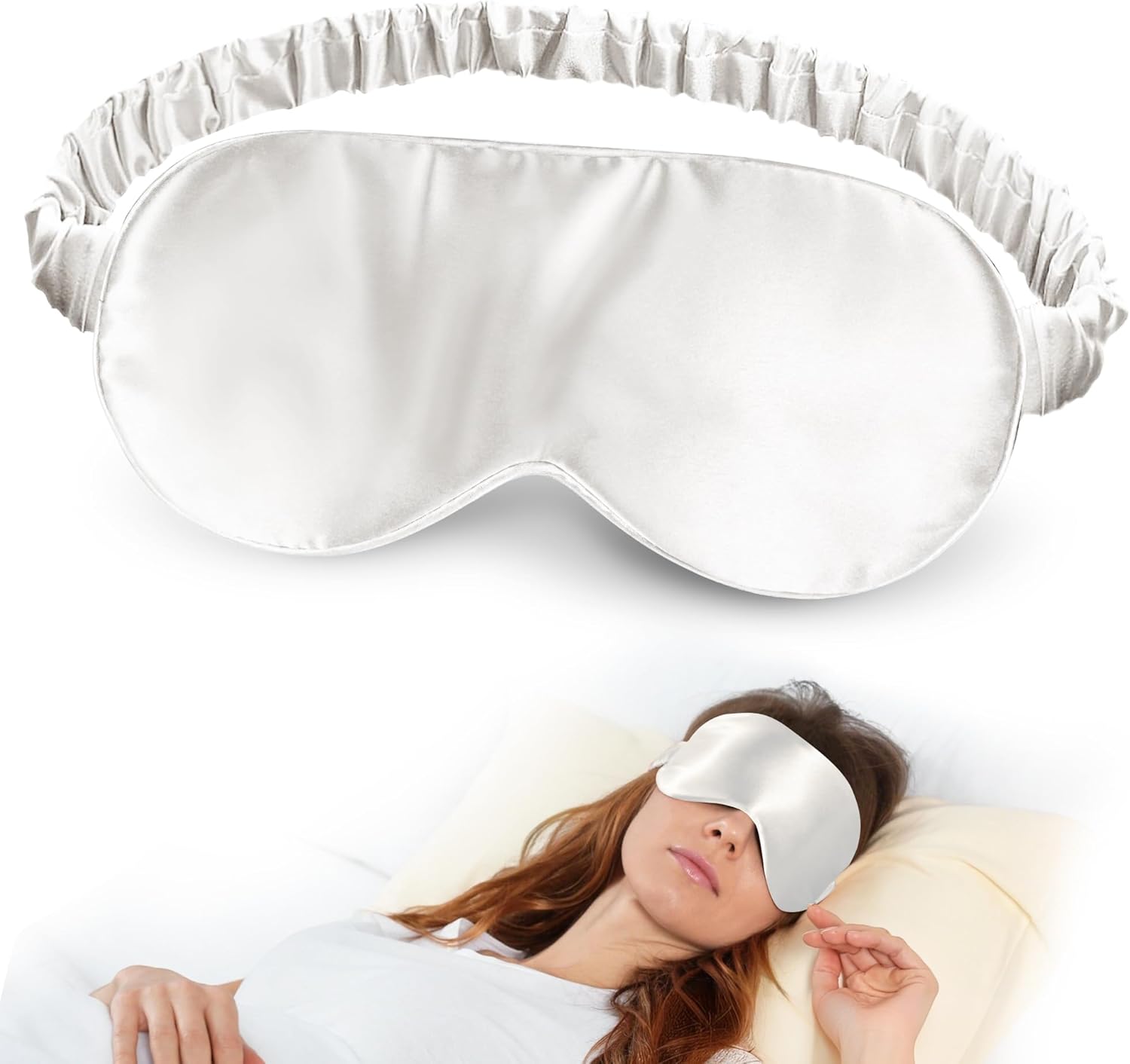 SilkDream Schlafmaske aus 100 % Seide, Damen und Herren, Augenmaske, Schlafmaske, Seide, Flugzeug, Verdunkelungsschlafmaske, Weiß