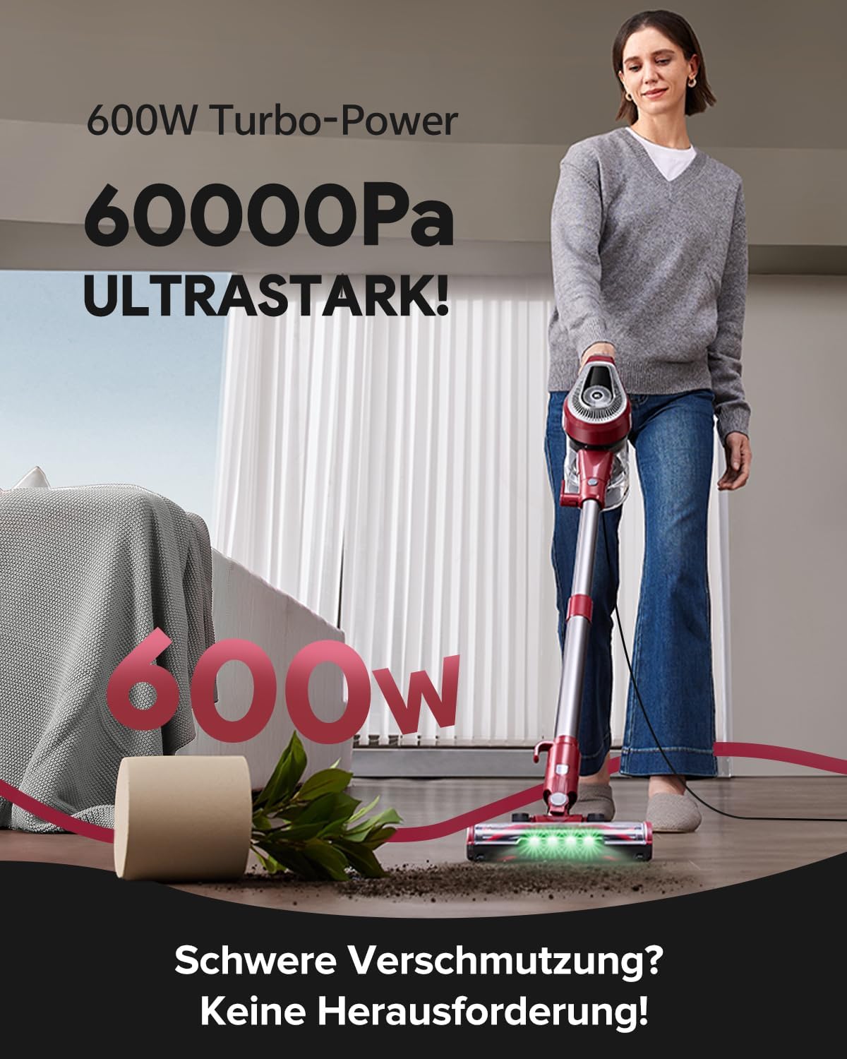Vexilar C8 Staubsauger mit Kabel – 600 W/60 kPa Handstaubsauger mit 7 m Kabellänge, verwirrungsfreie elektrische Upgrade-Bodenbürste, 1,5 l beutelloser Behälter für Hartböden, Teppiche, Tierhaare – Bild 2