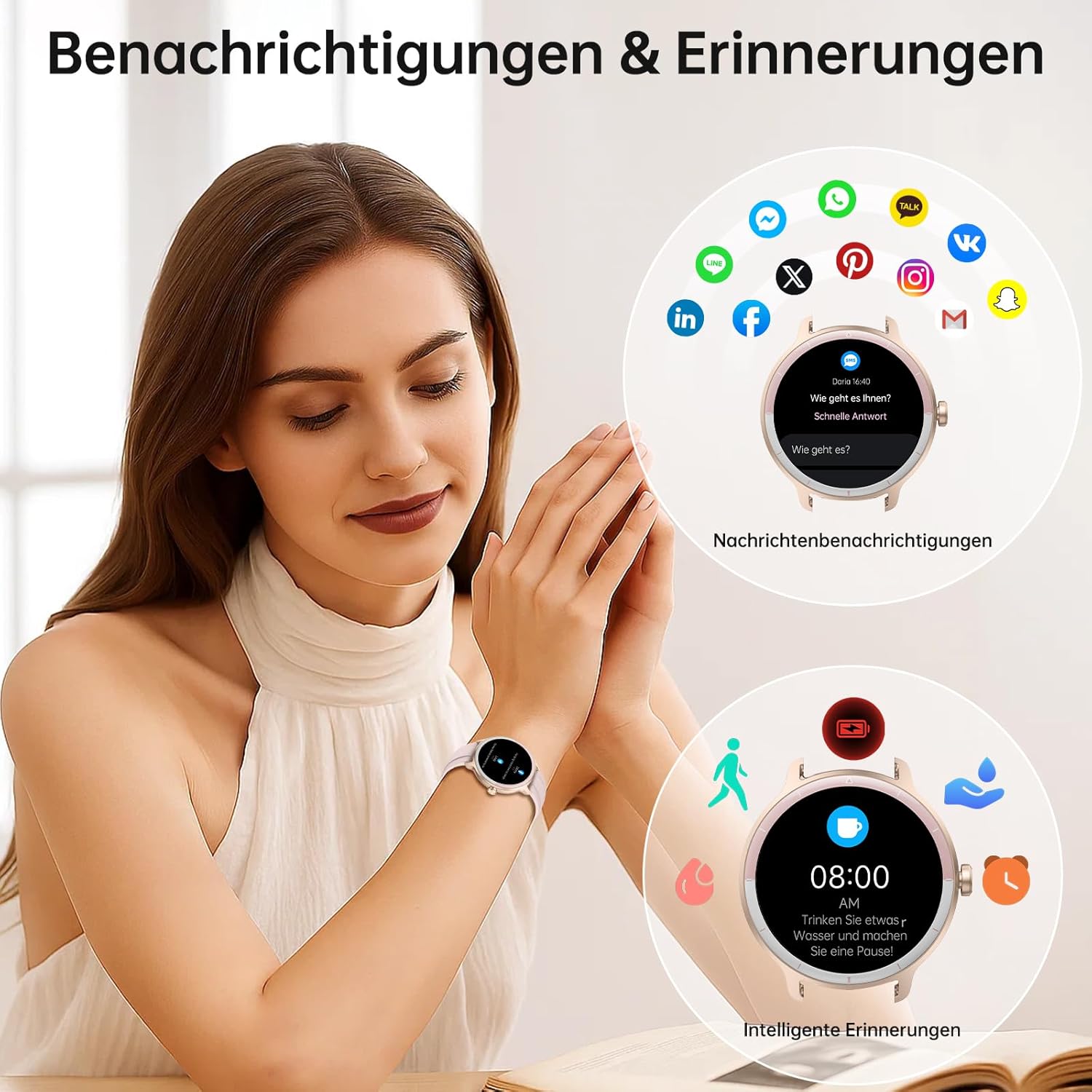 Smartwatch Damen Herren – 1,27 Zoll Smartwatch mit Bluetooth-Anrufen, WhatsApp/App-Benachrichtigungen, Herzfrequenz, Schlafüberwachung, 120+ Sportmodi, IP68 wasserdicht – Fitnessuhr kompatibel mit iOS Android – Bild 3
