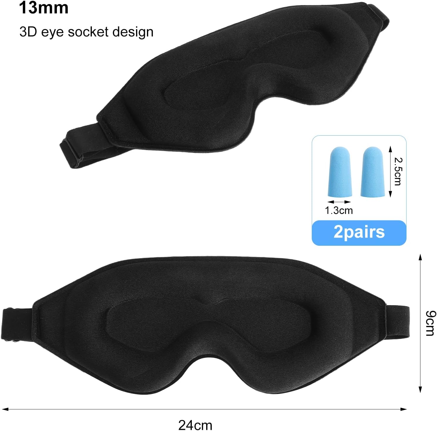 Schlafmaske für Seitenschläfer, 3D-Augenhöhlen-Schlafmaske mit 2 Paar Ohrstöpseln, Augenmaske, Schlafmaske mit verstellbarem Gummiband, Augenbinde, lichtblockierend und atmungsaktiv – Bild 6