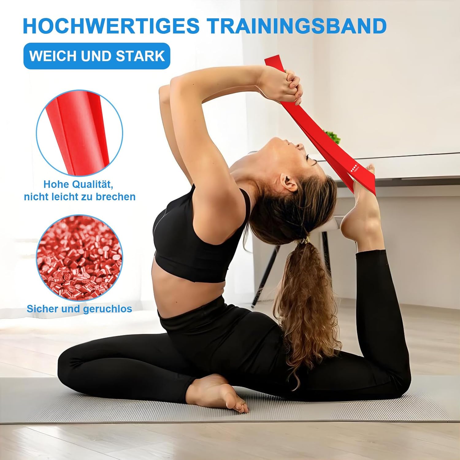 SURFOU Fitnessbänder Set mit 5 verschiedenen Stärken, hautfreundlich, Terrabänder für Krafttraining, mit Tragebeutel, Widerstandsbänder für Muskelaufbau, Pilates, Yoga und Reha-Training – Bild 2