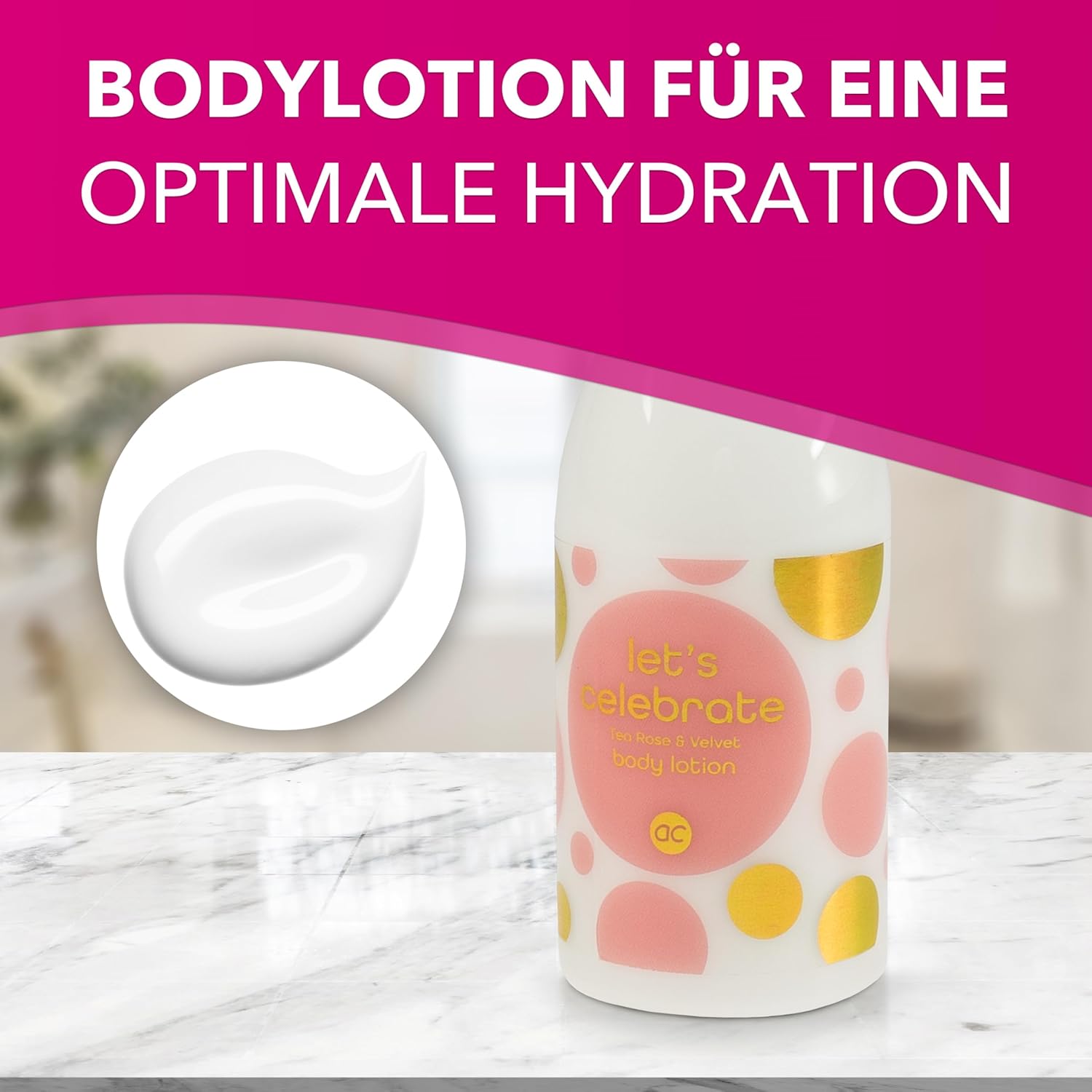 Accentra - Let's Celebration Damen-Geschenkset in Champagnerflasche aus Kunststoff – Bade- & Duschset mit Teerose & Samt inklusive Duschgel, Bodylotion & Badesalz – 3-teiliges Wellness-Set für Damen und Mädchen – Bild 5