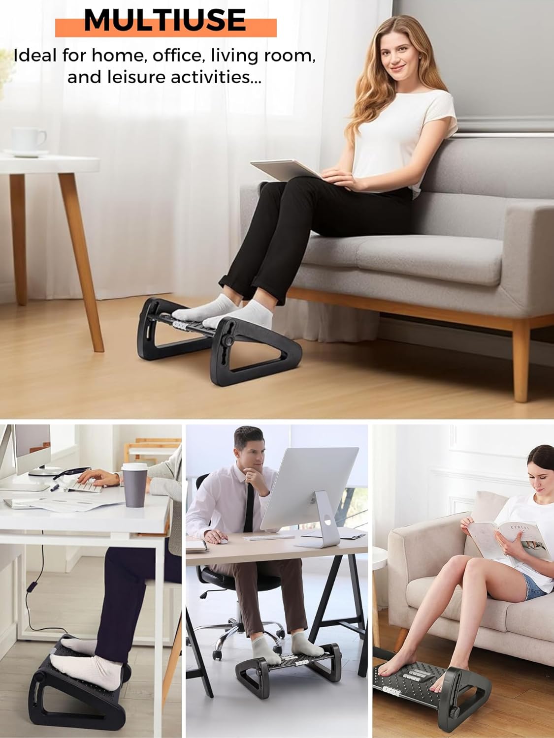 Fußstütze unter dem Schreibtisch, ergonomischer Fußhocker für das Büro, rutschfeste, verstellbare Fußstütze mit Massagefunktion, verbessert die Körperhaltung und Durchblutung, ideal für Arbeit und Zuhause – Bild 6