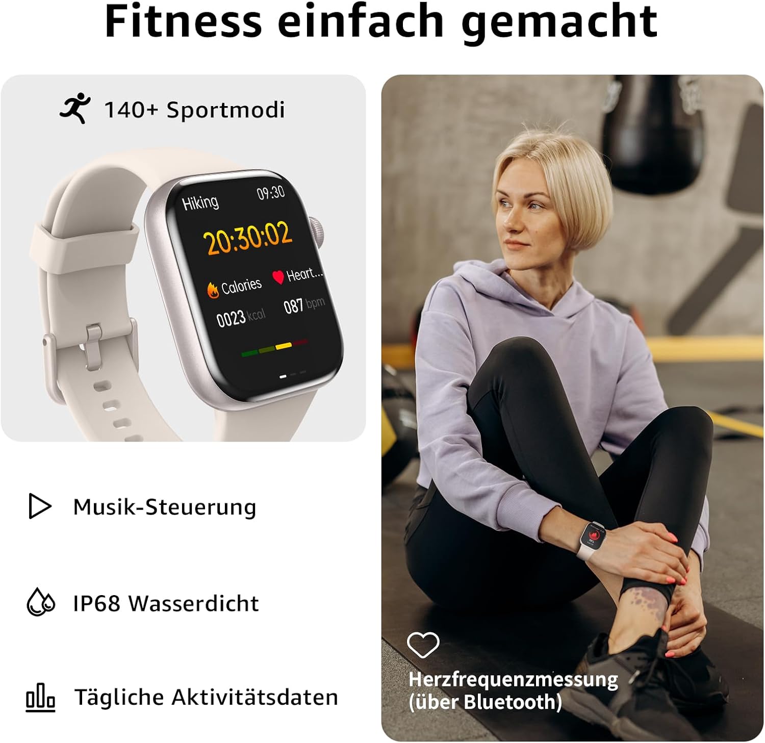Smartwatch Damen Herren 1,85 Zoll HD Touch Fitnessuhr mit Telefonfunktion, 140+ Sportmodi Smartwatch Fitness Tracker mit Herzfrequenzmesser Schlafmonitor Schrittzähler IP68 wasserdichte Sportuhr – Bild 3