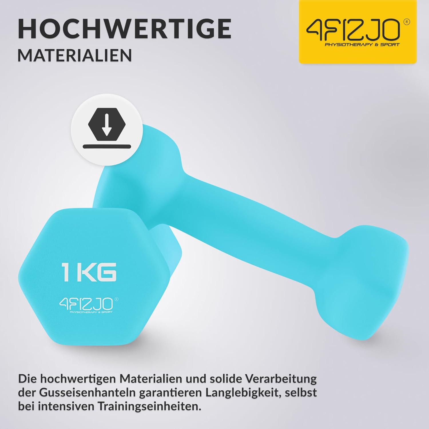 4FIZJO Klassisches Hantelset, Gusseisenhanteln mit Neoprenbeschichtung, Hanteln, Gewichte, Hantel Damen, angenehme Haptik, Aerobic, Ausdauer- und Rehabilitationstraining – Bild 7