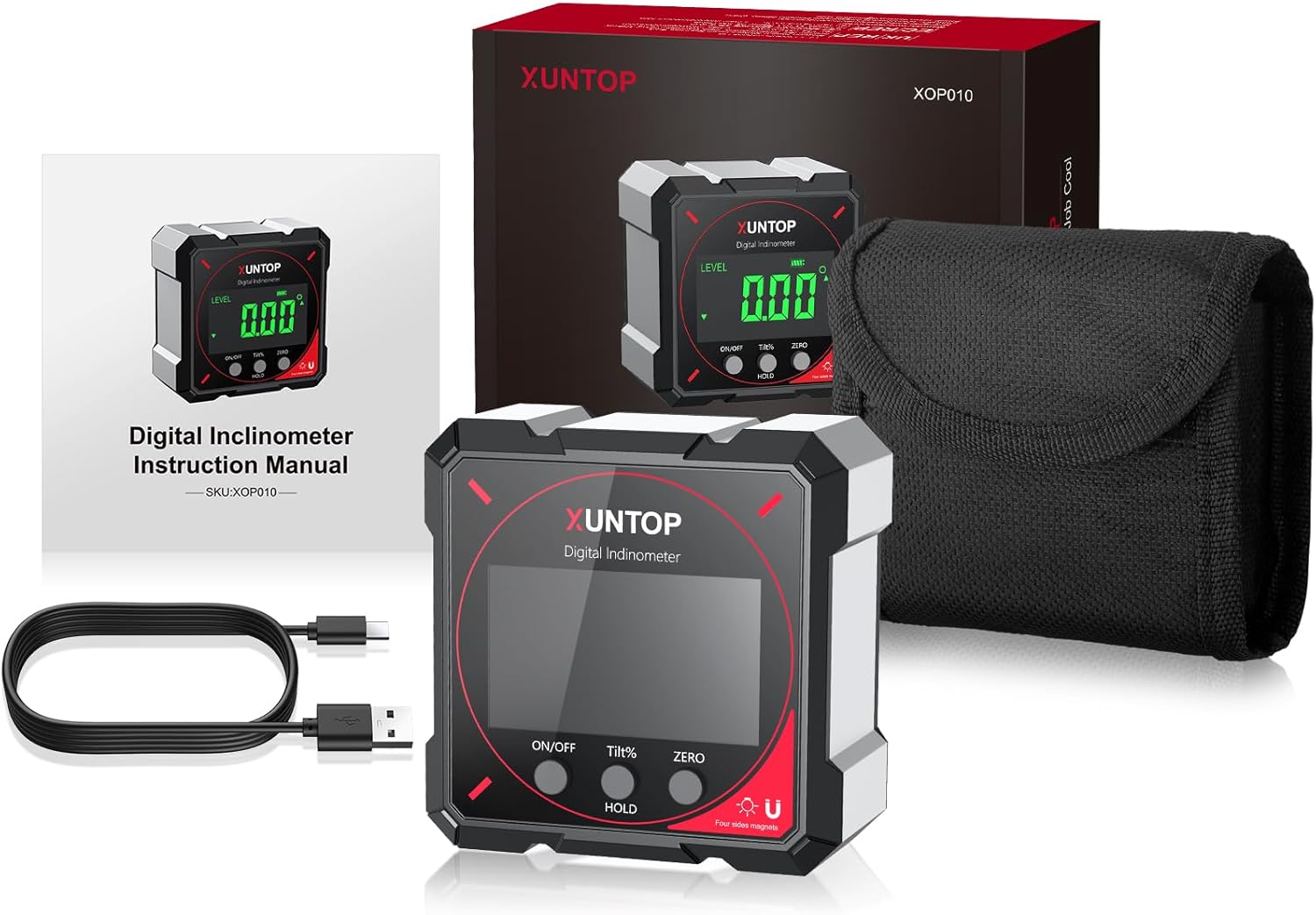 XUNTOP Digitaler Winkelmesser-Neigungsmesser mit LCD-Display, Typ-C-Schnittstelle, IP54, wasserdicht, magnetische Nivellierbox, Nivellierbox für Holzbearbeitung, Bau, Dekoration, Heimwerken – Bild 7
