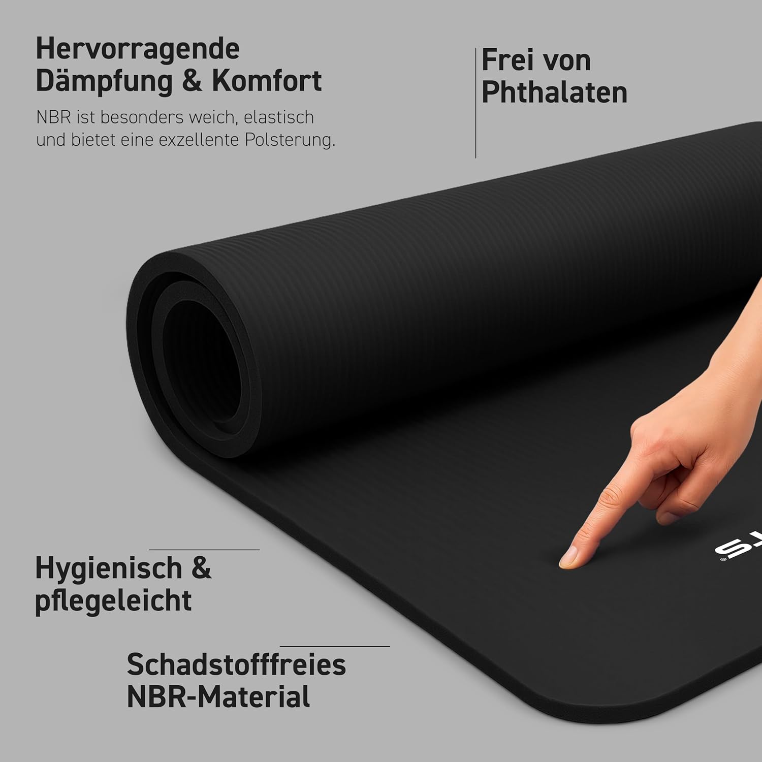 MSports Premium Gymnastikmatte inklusive Tragegurt + Übungsposter + Workout-App – hautfreundliche Fitnessmatte, 190 x 60, 80 oder 100 x 1,5 cm, verschiedene Farben, phthalatfreie Yogamatte, 190 x 100 x 1,5 cm – Bild 2