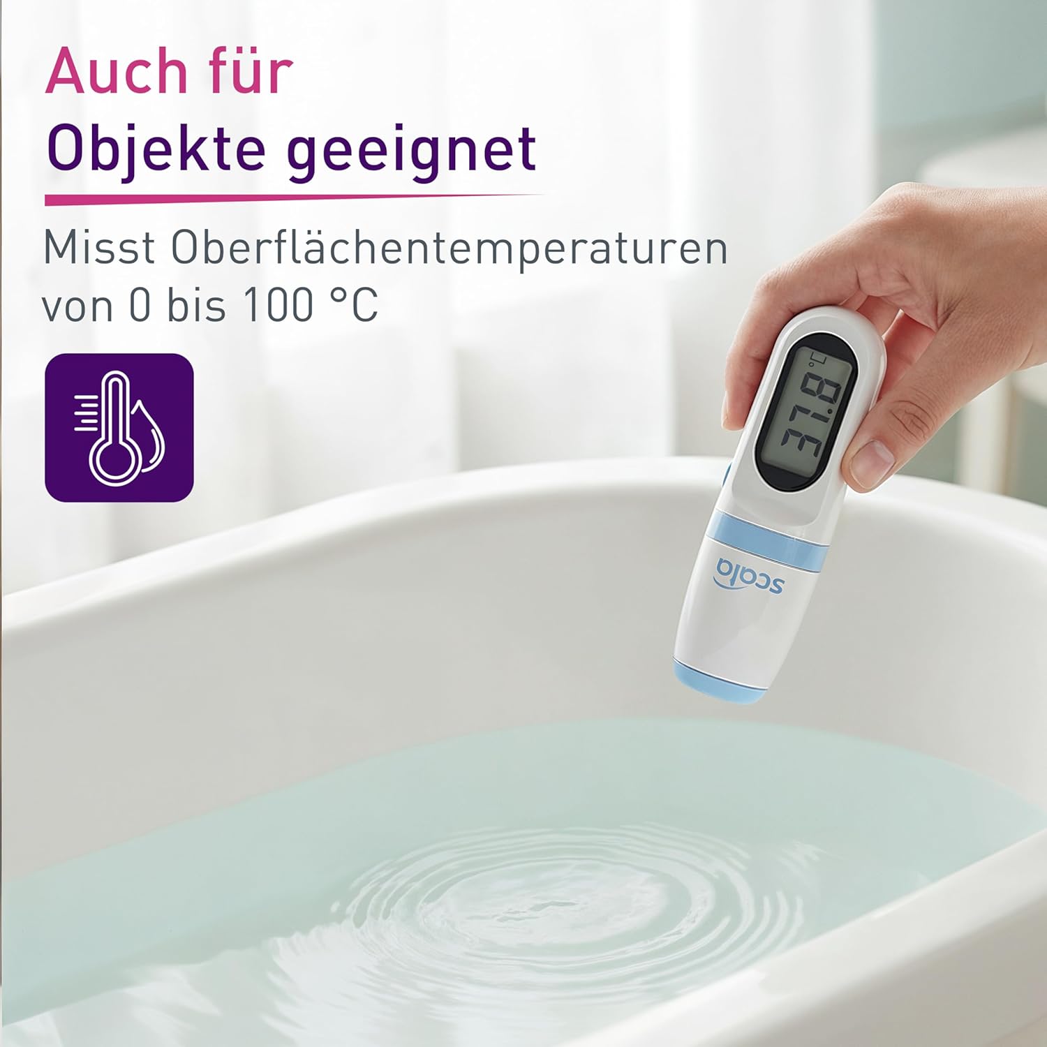 scala SC 8271 Infrarot-Fieberthermometer berührungslos – Stirnthermometer für Kinder und Erwachsene – Digitales Fiebermessgerät mit 1 Sekunde Messzeit, Signalton & Speicher für 9 Messwerte – Bild 3