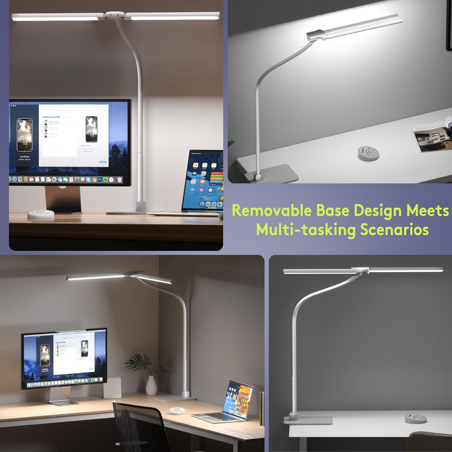 EYOCEAN Schreibtischlampe, Doppelkopf Schreibtischlampe Kinder, Augenschutz Schreibtischlampe, 16W 72cm Tageslichtlampe Schreibtisch mit Fernbedienung, Dimmbare Monitorlampe, Schwanenhals Bürotischlampe – Bild 6