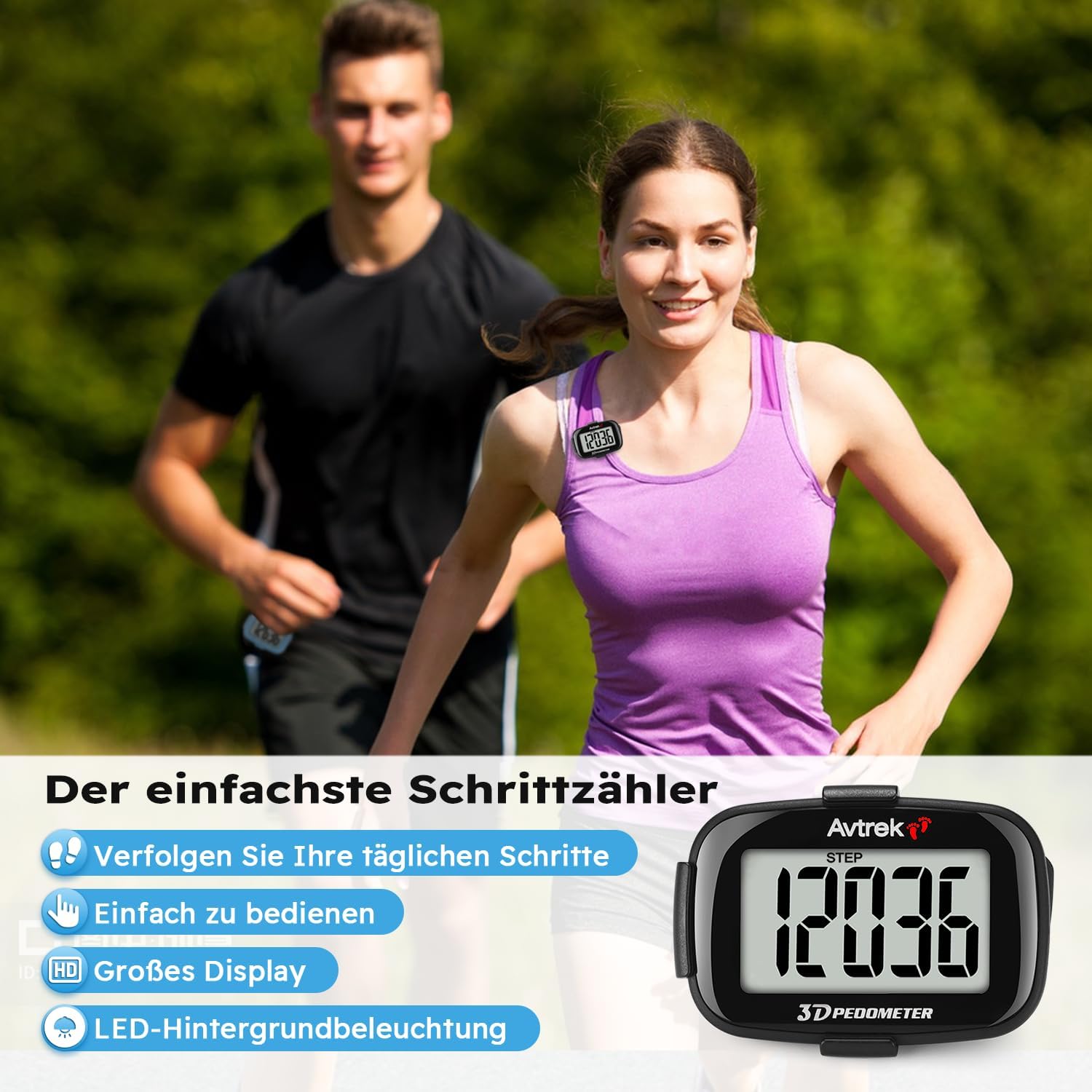 AVTREK Präziser 3D-Schrittzähler, Mini-Schrittzähler zum Gehen oder Laufen im Freien, Wanderaktivitäten – Bild 2