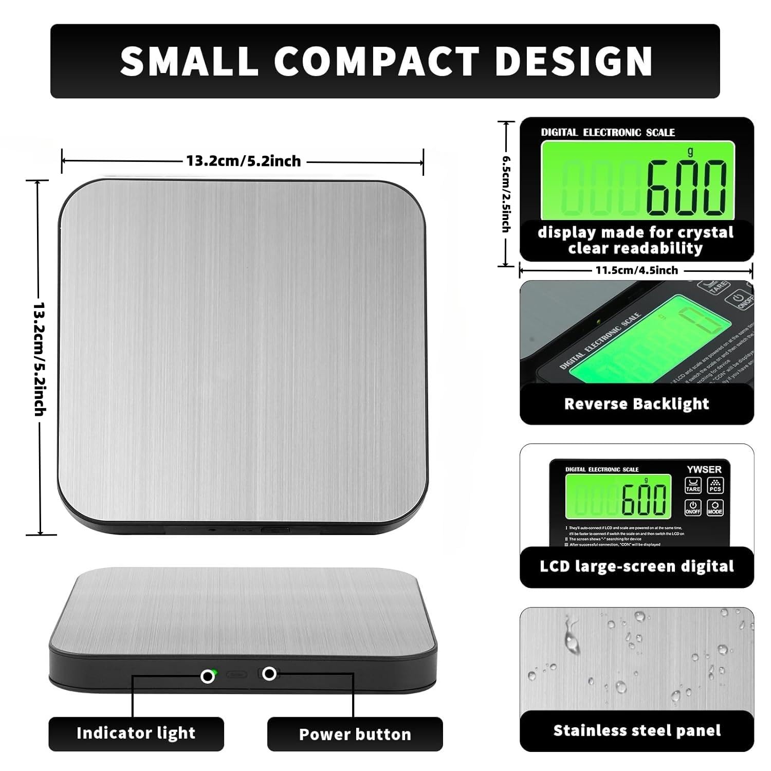 15 kg digitale Küchenwaage mit LCD-Fernanzeige, geteiltes Display für einfaches Ablesen und Reinigen, 1 g Präzision, 7 Einheiten, Tara-Funktion zum Backen, Kochen (Silber-Schwarz) – Bild 7