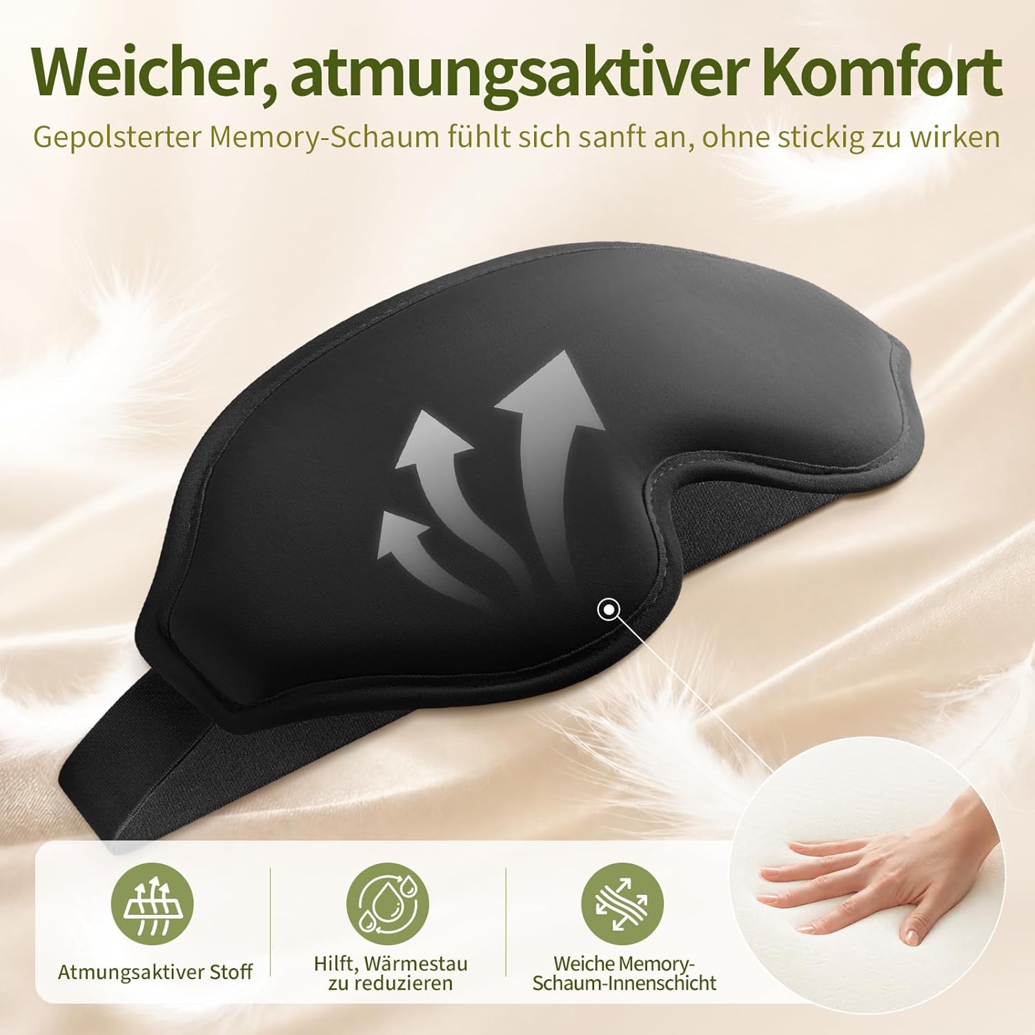 3D Schlafmaske für Seitenschläfer Herren & Frauen, Atmungsaktive Schlafbrille mit verstellbarem Gummiband Hautfreundlich Lichtblockierend, Ergonomische Augenmaske für Schlaf, Reisen, Flug usw – Bild 5