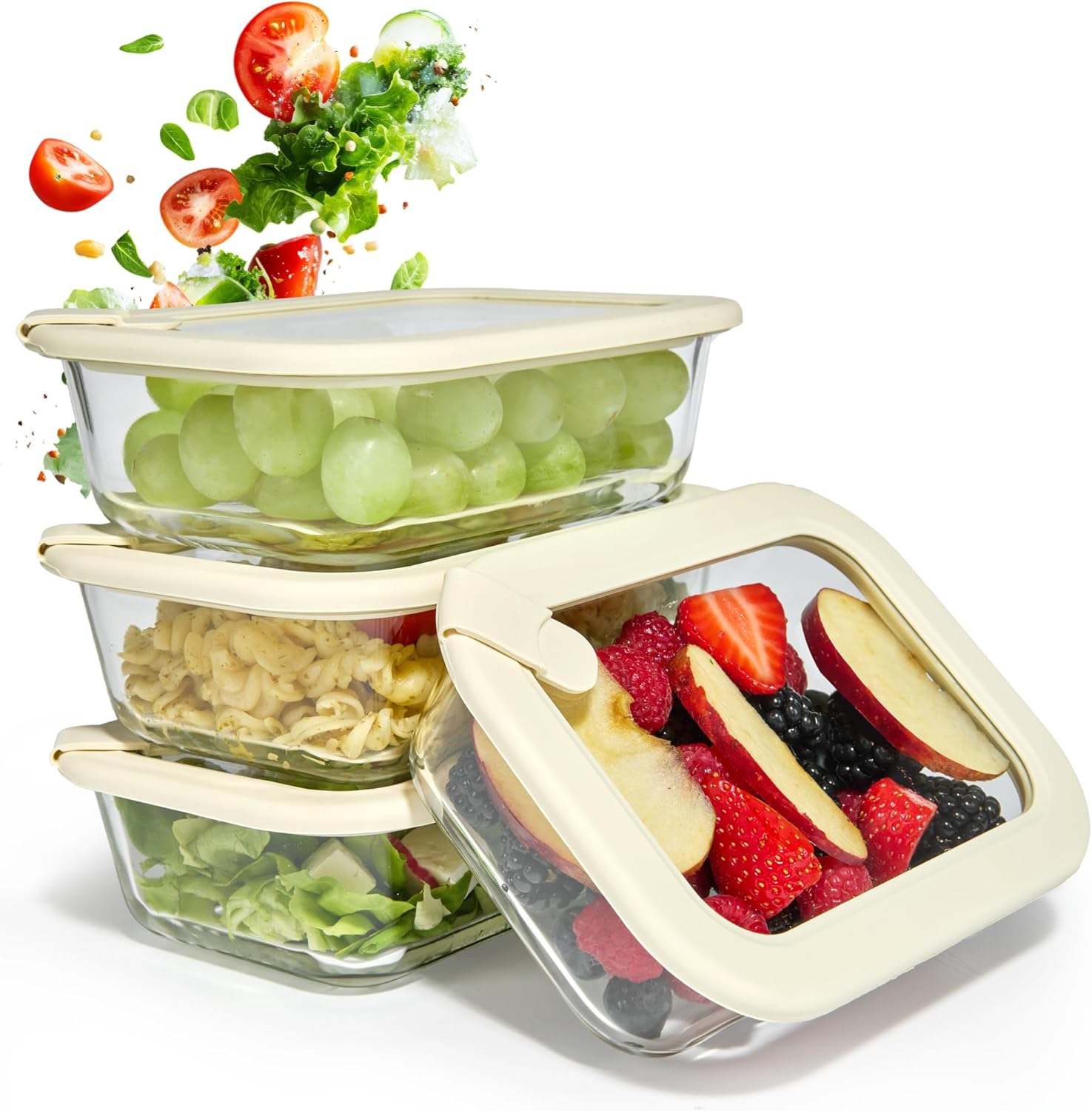 Frischhaltedosen-Set, 4 x 640 ml – Borosilikatglas, Glasbehälter, luftdicht und mikrowellengeeignet, Essenszubereitung, Kühlschrank-Organizer, Aufbewahrungsküche