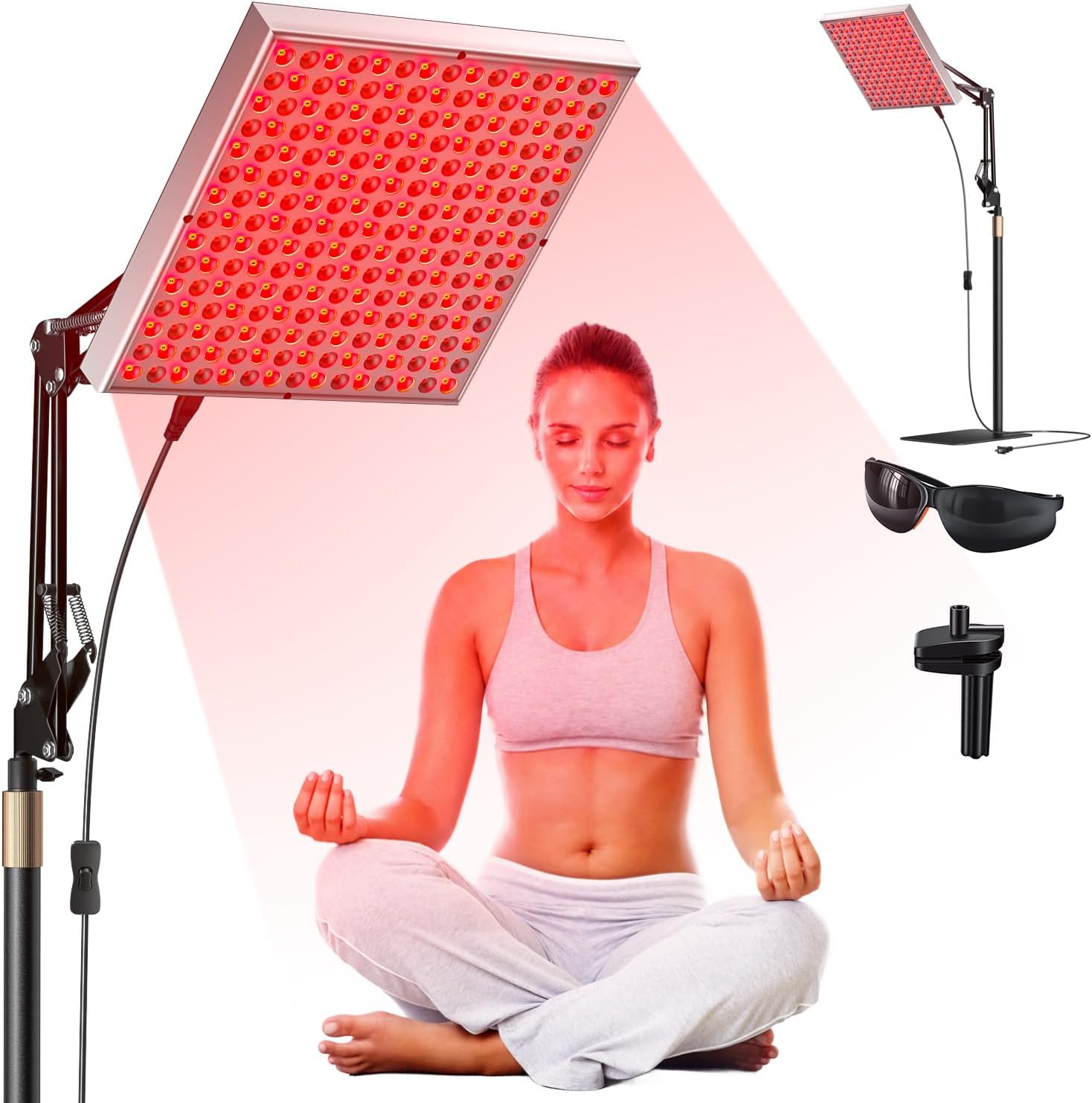 Rotlichtlampe, Infrarot-Körper- und Gesichtslampe, 225-LED-Rotlichttherapielampe, 660-nm- und 850-nm-Infrarot-Panel-Lampe, Rotlichttherapie-Entspannungsgerät, mit verstellbarem Ständer