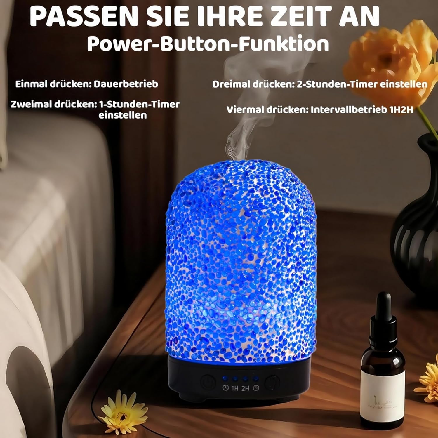 VOREEN Aromadiffusor mit manuell aufgeklebtem Mosaikglas, Ultraschall-Duftvernebler für ätherische Öle mit LED-Licht & Timer, Raumduftdiffusor für Schlafzimmer, Büro – Bild 7