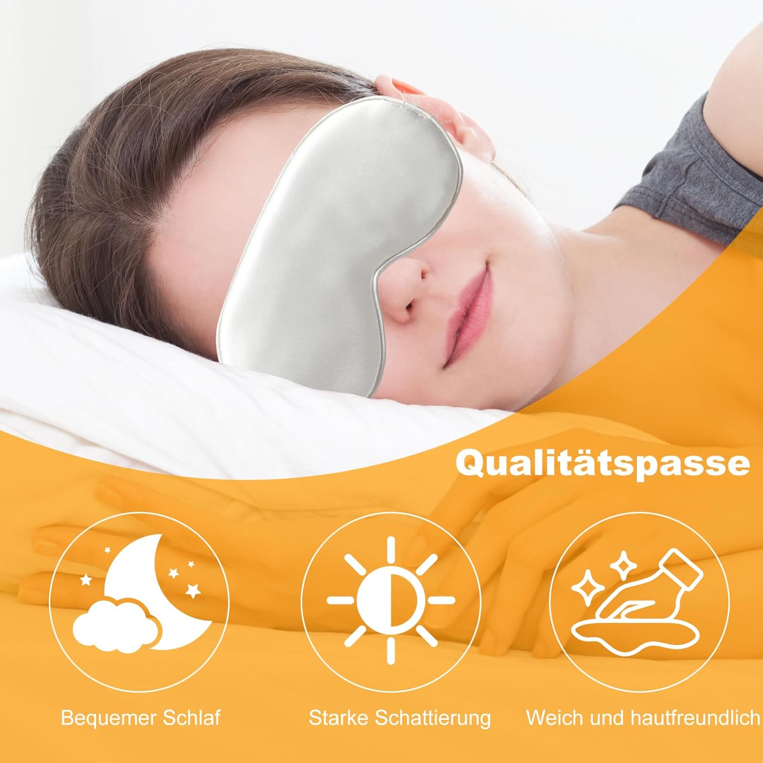 4er-Set Schlafmasken-Set, Schlafmaske für Frauen, Augenmaske aus Seide, lichtblockierende Schlafbrille, Ohrstöpsel, Haargummi, Stirnband und Aufbewahrungstasche für Pause, Reisen, Schlafen – Bild 3