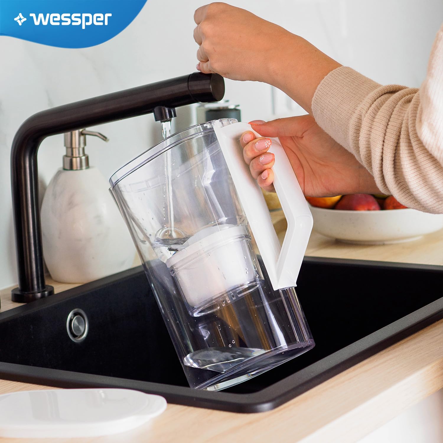 Wessper Wasserfilterkanne 2,7 l – kompatibel mit Brita Maxtra Filterkartusche – inklusive 1 Filterkartusche – reduziert Kalkablagerungen – ideal für Kühlschranktür – weiß – Bild 7