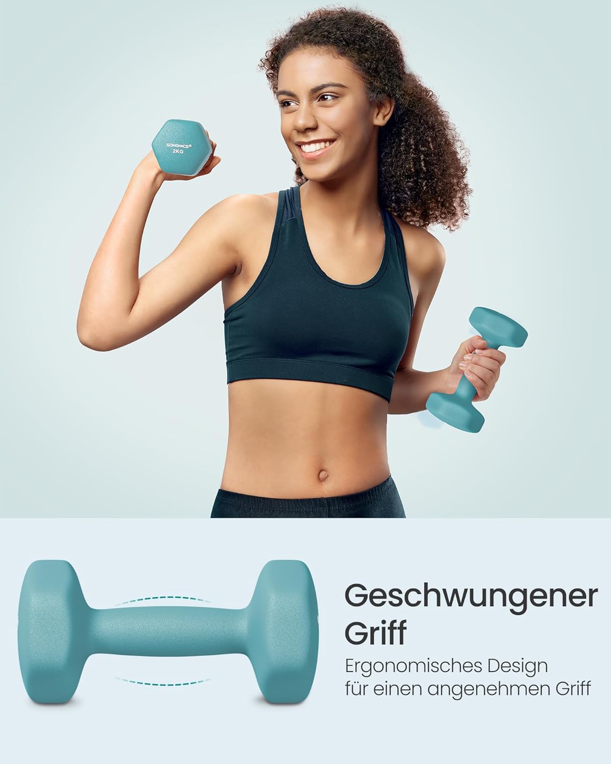 SONGMICS Hantel-Set, 3 Paar, 1kg-3kg, 9kg oder 12kg, Aufbewahrung, Fitnessstudio, Krafttraining, rutschfeste Neopren-Beschichtung – Bild 3
