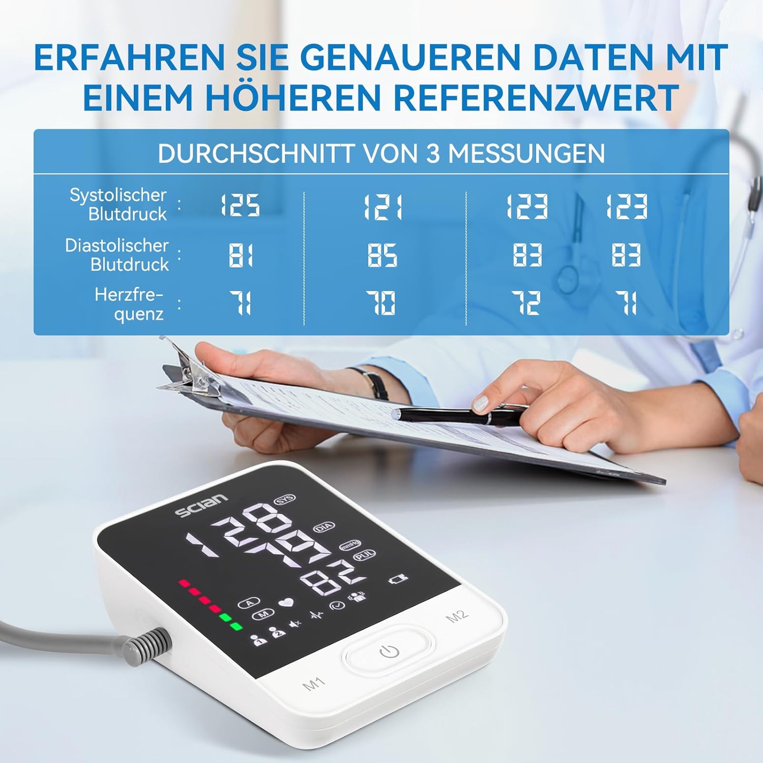 Scian Blutdruckmessgerät Oberarm für den Heimgebrauch, automatisches Blutdruckmessgerät mit Manschette 22–42 cm, Sprachübertragung, großes LED-Display, 2 Benutzer 200 Speicher, Typ-C-Kabel – Bild 5