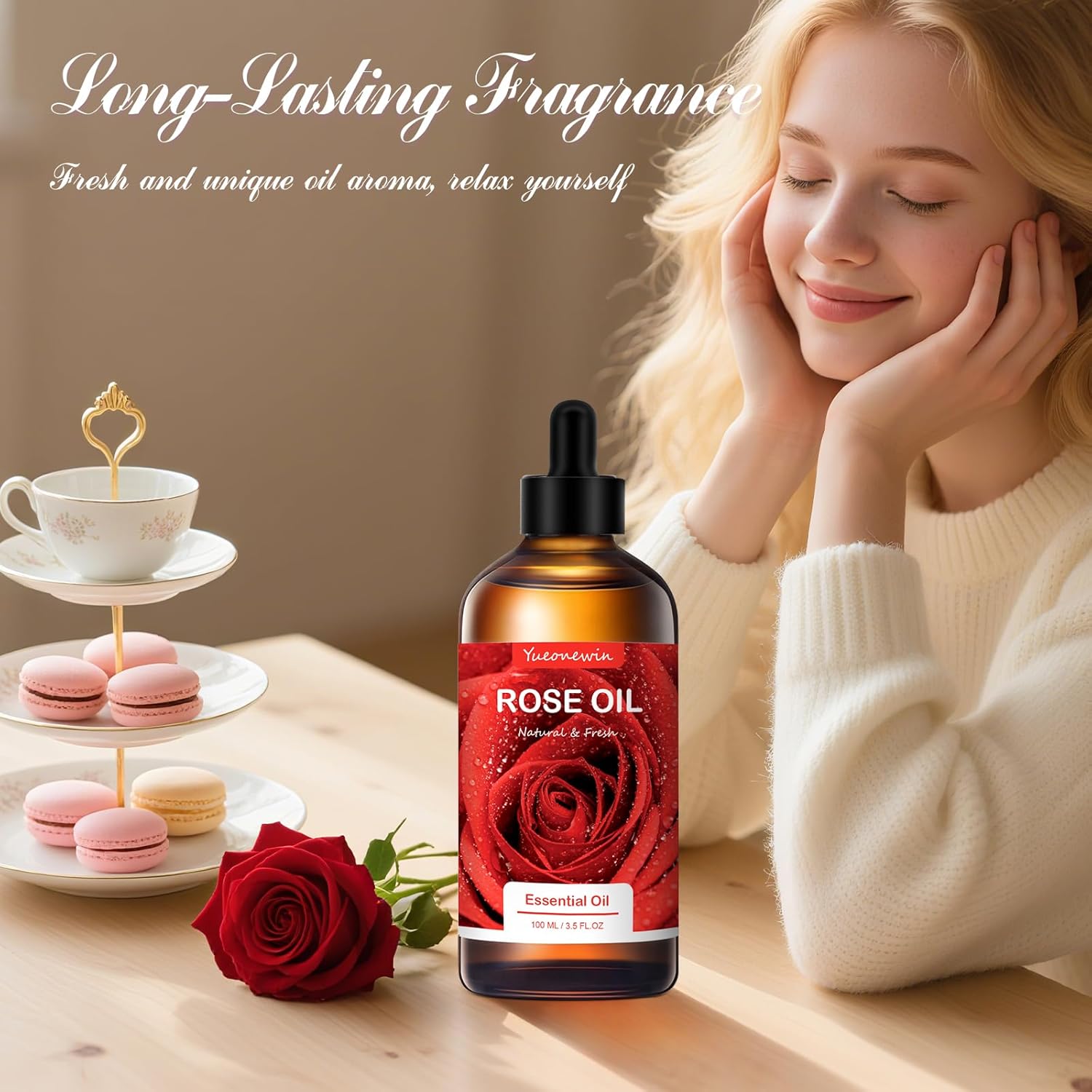 Rosenöl 100 ml, reine ätherische Rosenöle für Diffusor, Rosenöl, ätherisches Öl, Aromatherapie, Duftöl für Massage, Heimwerken, Seife, Kerzenherstellung, Badeentspannung, Geschenke für Frauen, Weihnachten – Bild 3
