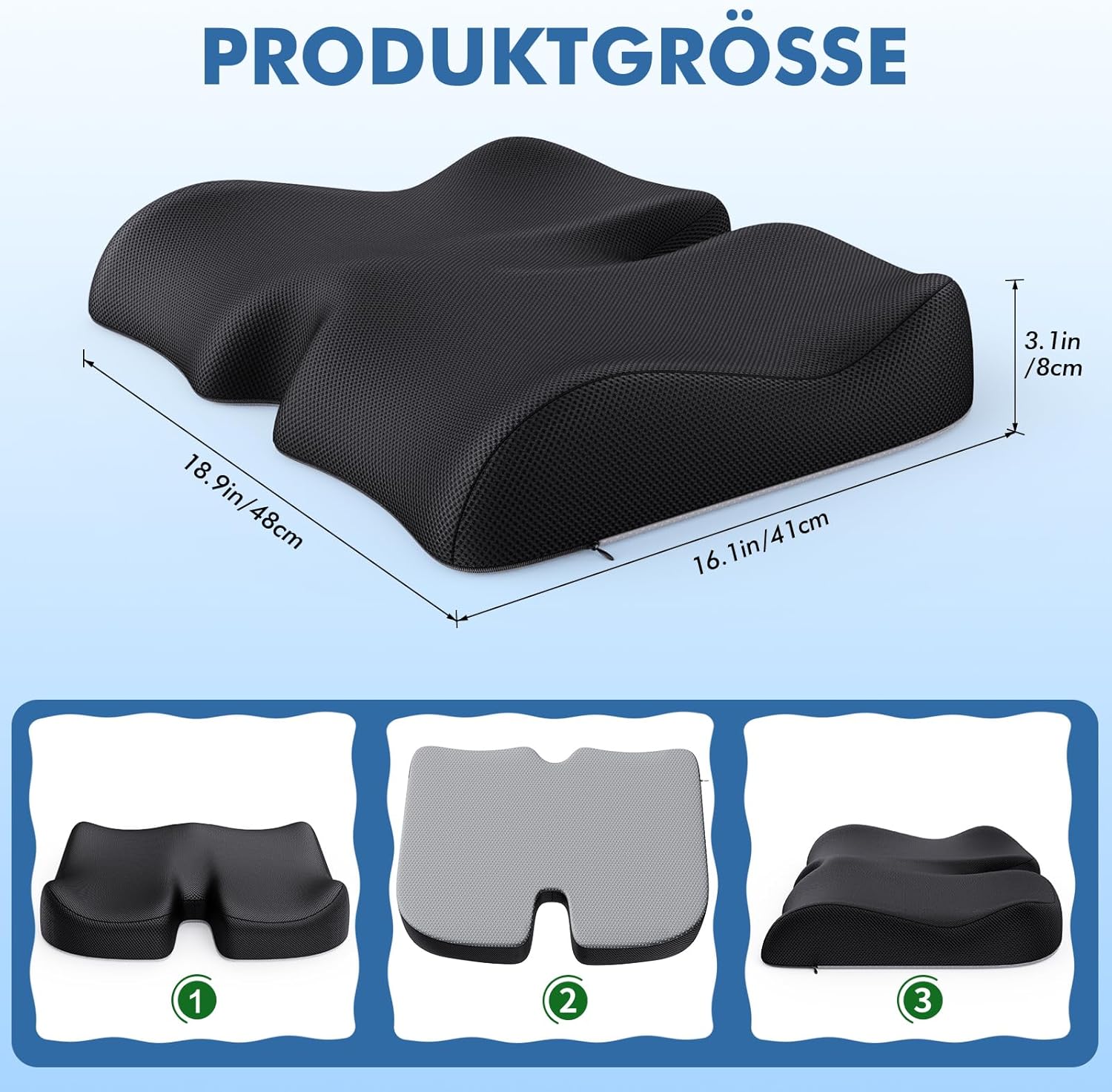 Benazcap Ergonomisches Sitzkissen für Hüfte, Steißbein, Ischias, Memory-Sitzkissen für Rollstuhl, Autositz, Gaming-Stuhl, Autositzkissen – Bild 6