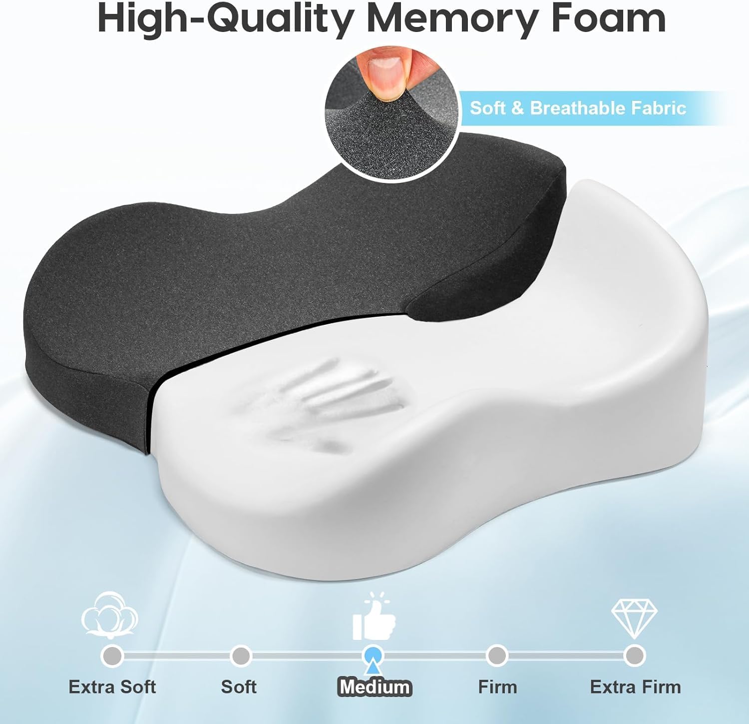 Ergonomisches Sitzkissen, Stuhlkissen und Sitzauflage für Bürostuhl aus Memory Foam, mit 3D-Design, atmungsaktiver Bezug & Anti-Rutsch-Unterseite, ideal für Büro, Homeoffice & Reisen – Bild 4