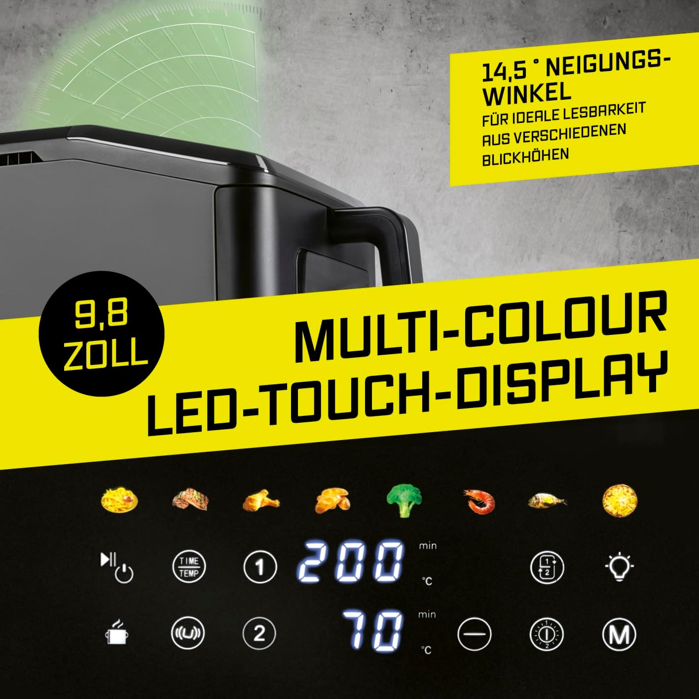 GOURMETmaxx FryUp Vertikale Doppelkammer-Heißluftfritteuse mit Sichtfenster – 10 l | Airfryer mit 9,8 Zoll mehrfarbigem LED-Touch-Display und 11 Programmen | Heißluftfritteuse 2 Kammern mit Oberhitze – Bild 5