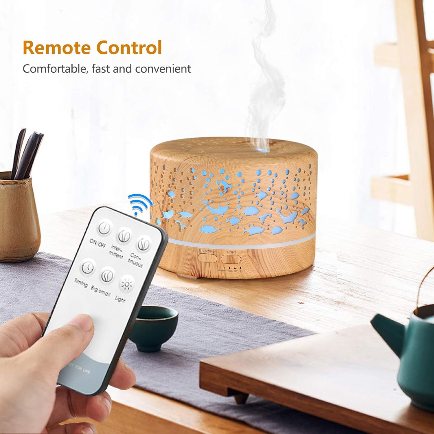 Hianjoo Aroma-Diffusor 700 ml, Luftbefeuchter mit Timer, Ultraschall-Aromatherapie-Diffusor LED mit 7 Farben für Büro, Yoga, Spa, Schlafzimmer – helles Holz – Bild 3
