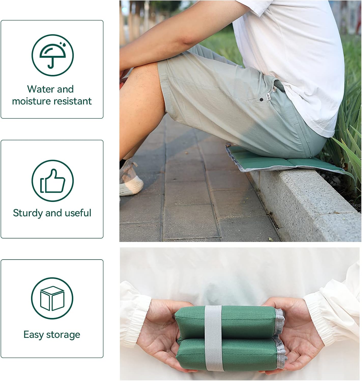 2er-Set Thermo-Sitzkissen, Outdoor, faltbare Sitzmatte, Komfort-Sitzpolster, wasserdichtes Thermo-Sitzkissen für Picknick, Outdoor, Camping, Wandern, Zubehör mit Tragetasche (schwarz/grün) – Bild 5