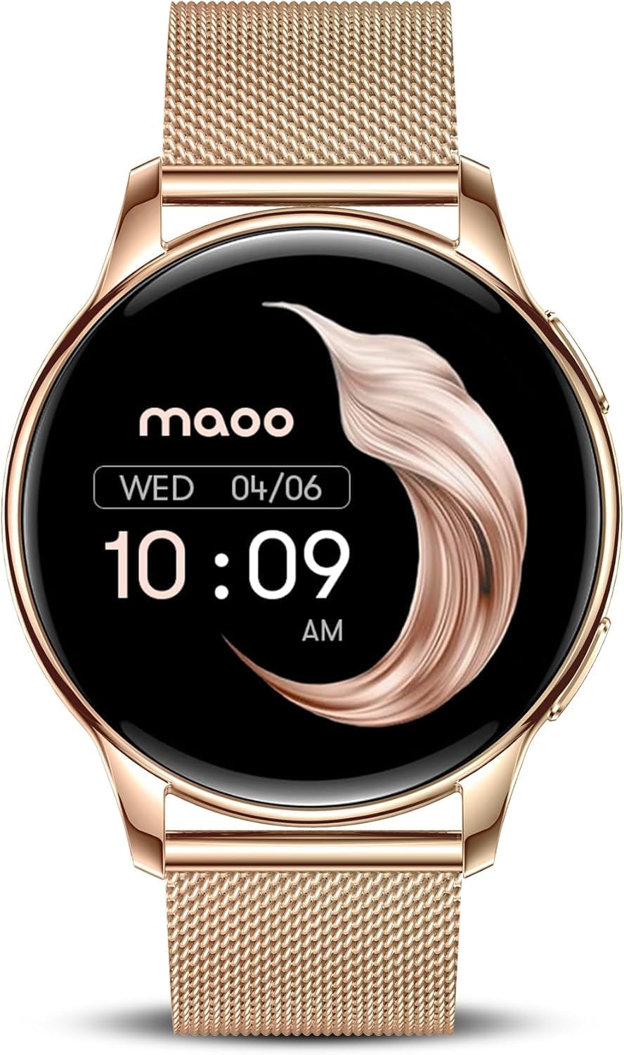 maoo Ventura Damen Smartwatch mit Anruffunktion, 1,32 Zoll AMOLED Display, Herzfrequenzmesser, SPO₂, Blutdruckmessgerät, 100+ Sportmodi, IP67 wasserdicht, inklusive 5 Armbändern (Roségold) – Bild 2