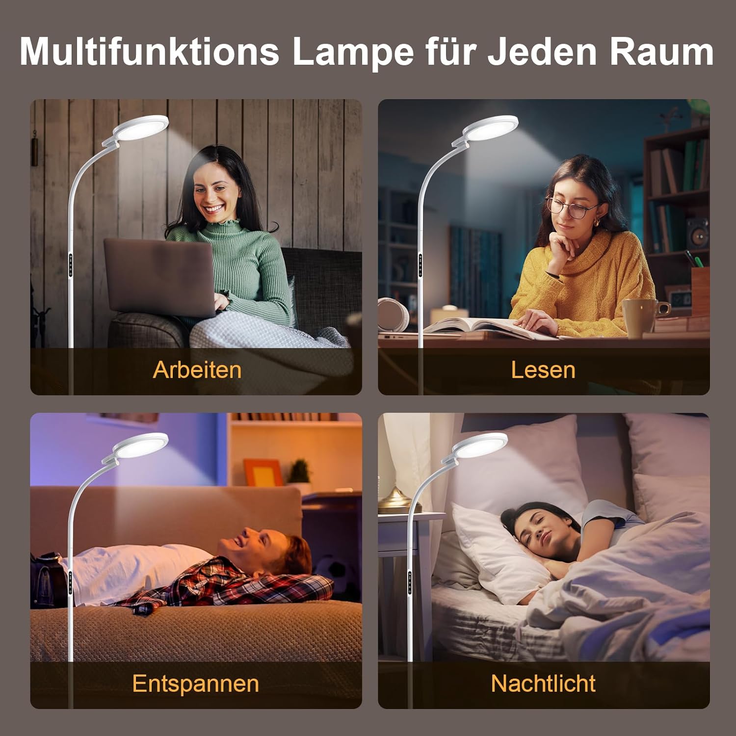 Tageslichtlampe Stehlampe 10000 Lux, 3-in-1 UV-freie Lichttherapielampe mit Touch-Steuerung und Fernbedienung, 5 Farben & 5 Helligkeitsstufen Sonnenlichtlampe für Büro/Zuhause – Bild 7